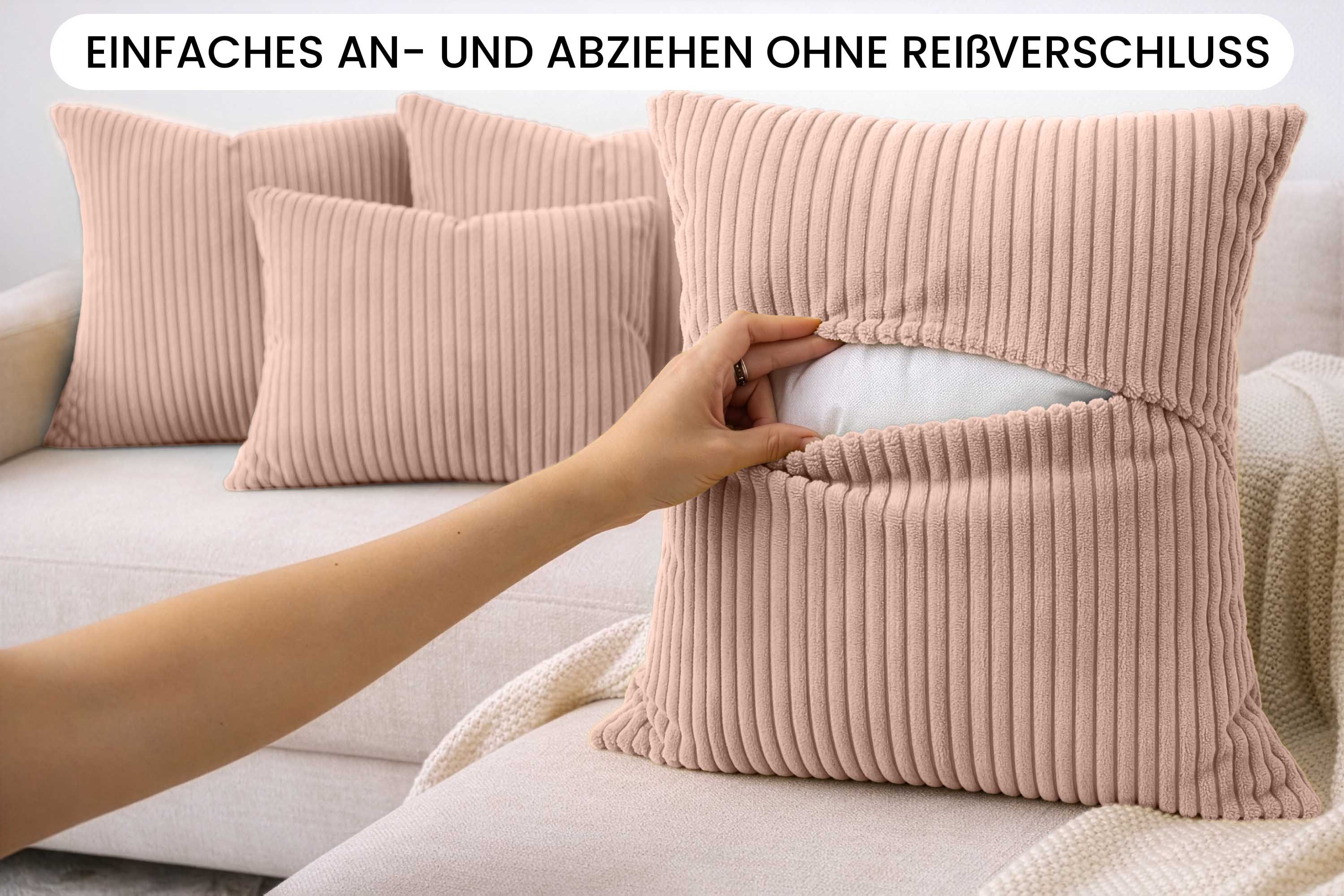 Amilian Dekokissen Sofakissen Cord-Optik 4er Set mit Füllung 2x 40x40 + 2x 35x45 cm, mit Füllung, Hotelverschluss, formstabil – Bild 5 von 5