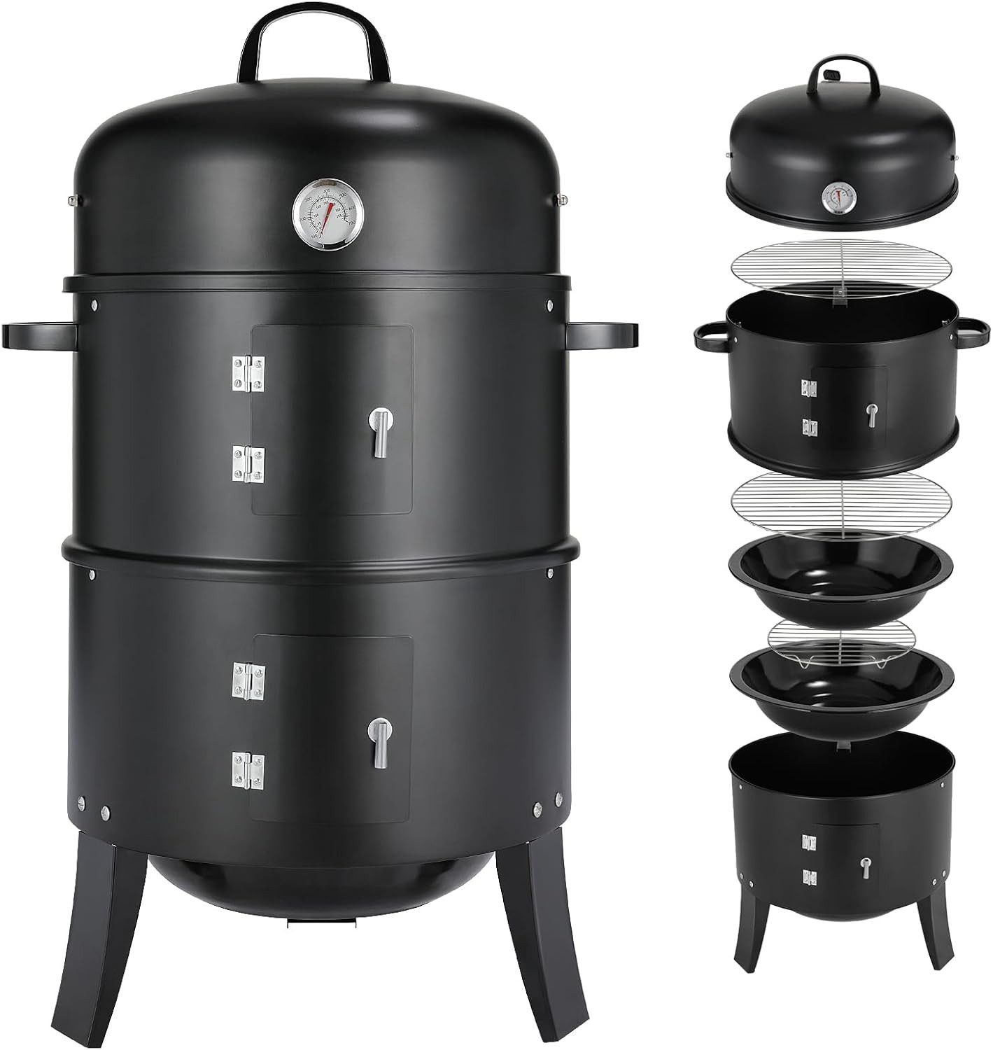 TLGREEN Коптильни Räucherofen, 3 in 1 Коптильни Grill, Holzkohlegrill, Räuchertonne Räuchergrill Watersmoker, Ø44,5x80 cm