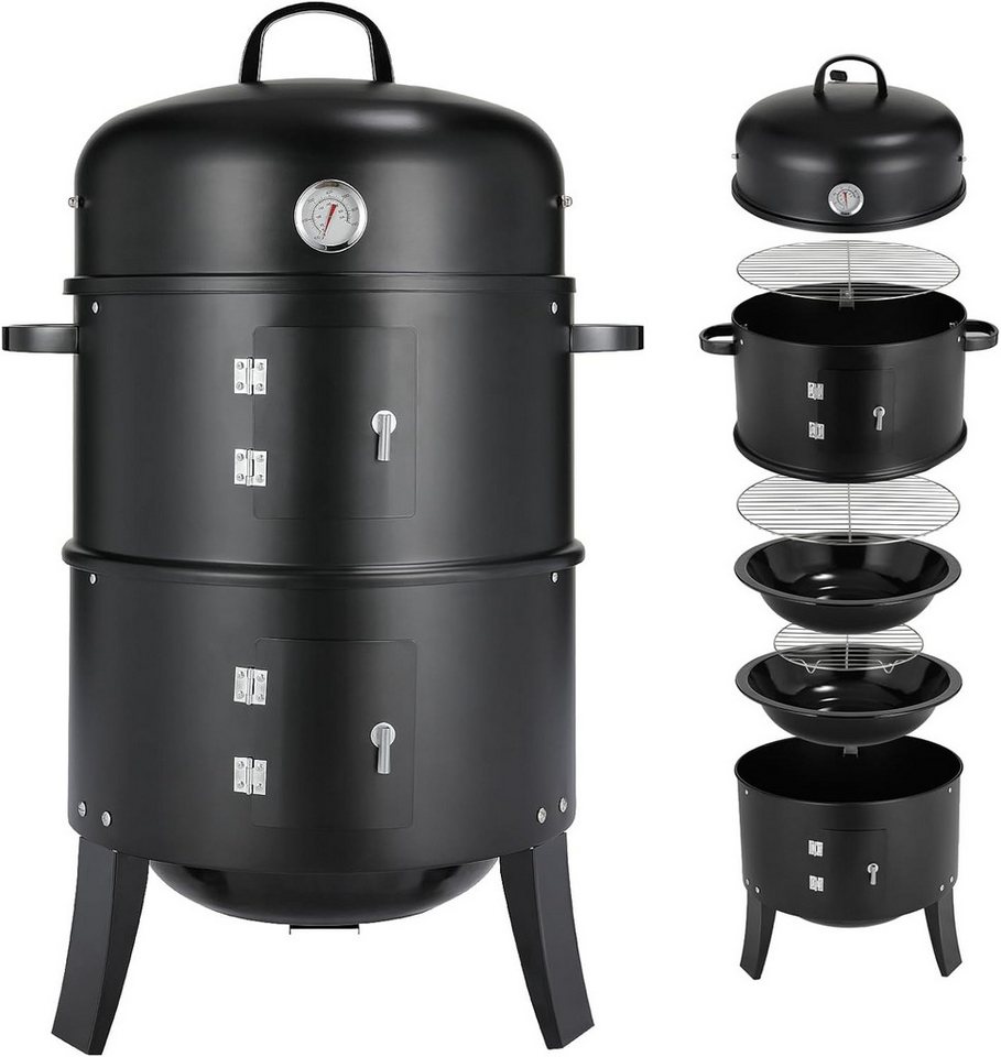TLGREEN Smoker Räucherofen, 3 in 1 Smoker Grill, Holzkohlegrill, Räuchertonne Räuchergrill Watersmoker, Ø44,5x80 cm