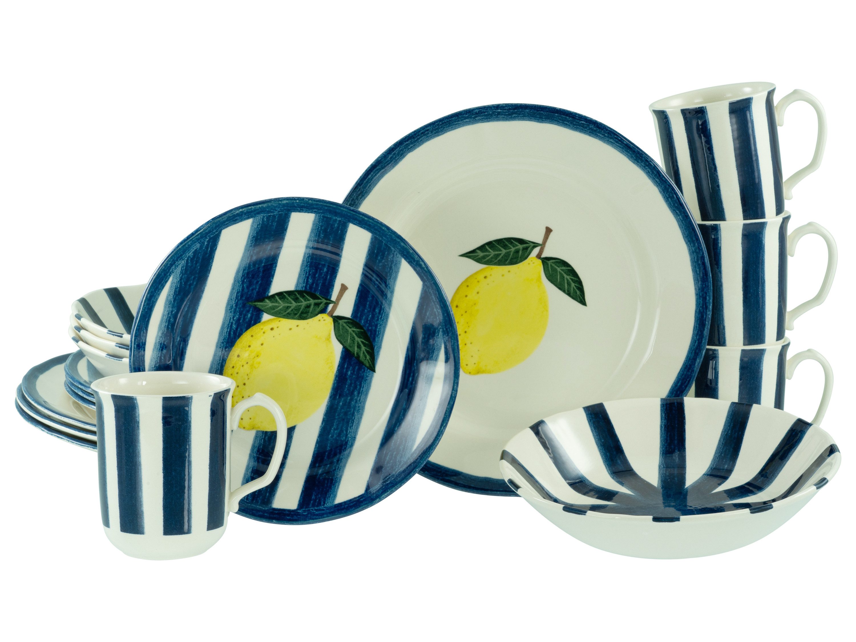 CreaTable Kombiservice Summer Stripes Blau (16-tlg), 4 Personen, Steingut