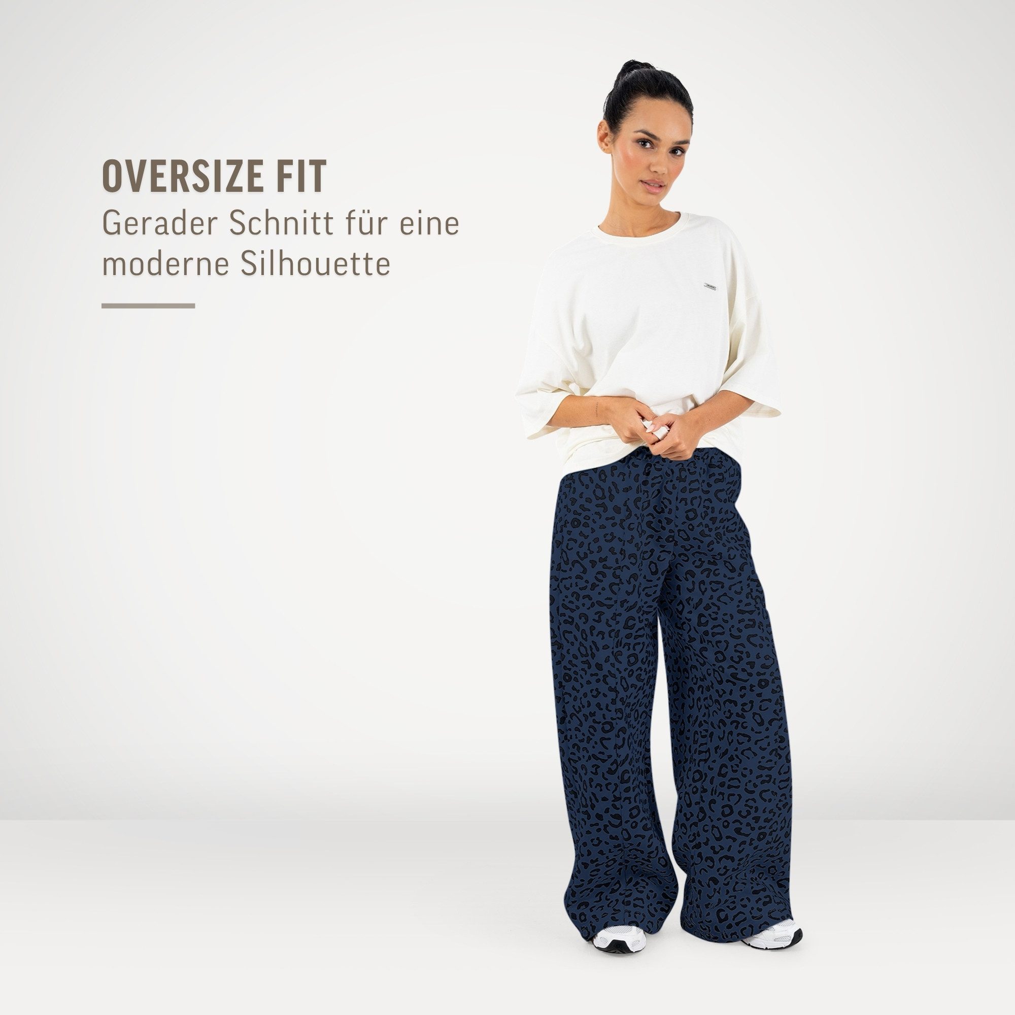 Smilodox Jogginghose Leora, Oversize Jogger Damen, Leo-Print Hose mit Tunnelzug & Taschen Leo-Print, Elastischer Bund, Verstellbare Beine, Seitentaschen
