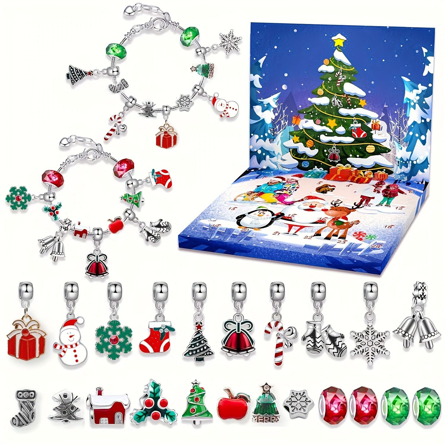 CLTYQ Schmuck-Adventskalender Schmuck-Adventskalender Weihnachtskalender Teenager Mädchen Kinder, DIY Adventskalender Inhalt Kinder Frauen Schmuck Armband – Bild 3 von 5