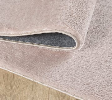 Teppich Unicolor - Einfarbig, Teppium, Rechteckig, Höhe: 25 mm, Teppich Wohnzimmer Einfarbig Beige Kunstfell Plüsch Shaggy Waschbar