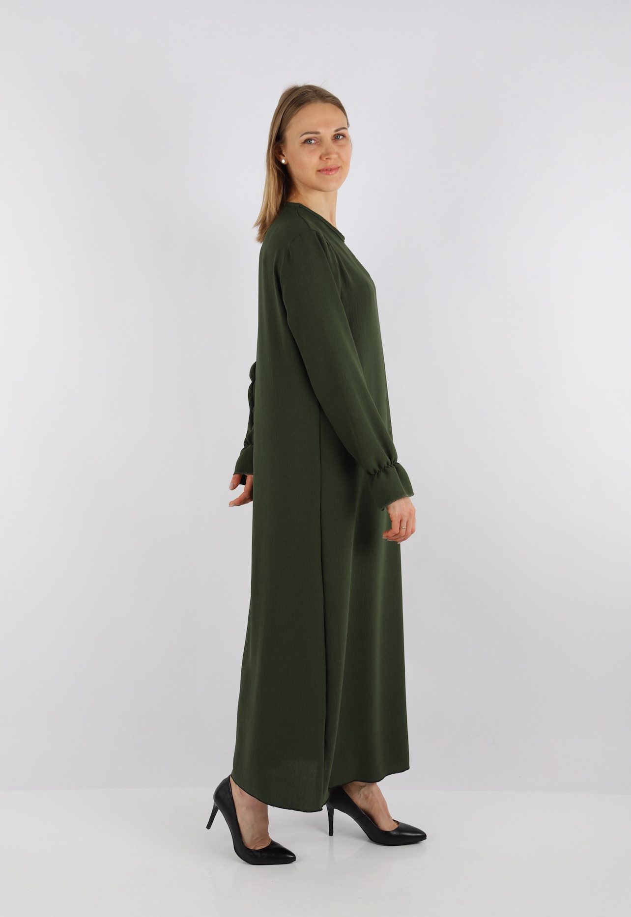 HELLO MISS Summer Dress Elegant Long Sleeve Abaya Dress Made of Jazz Fabric Summer Dress for Women in Solid Color