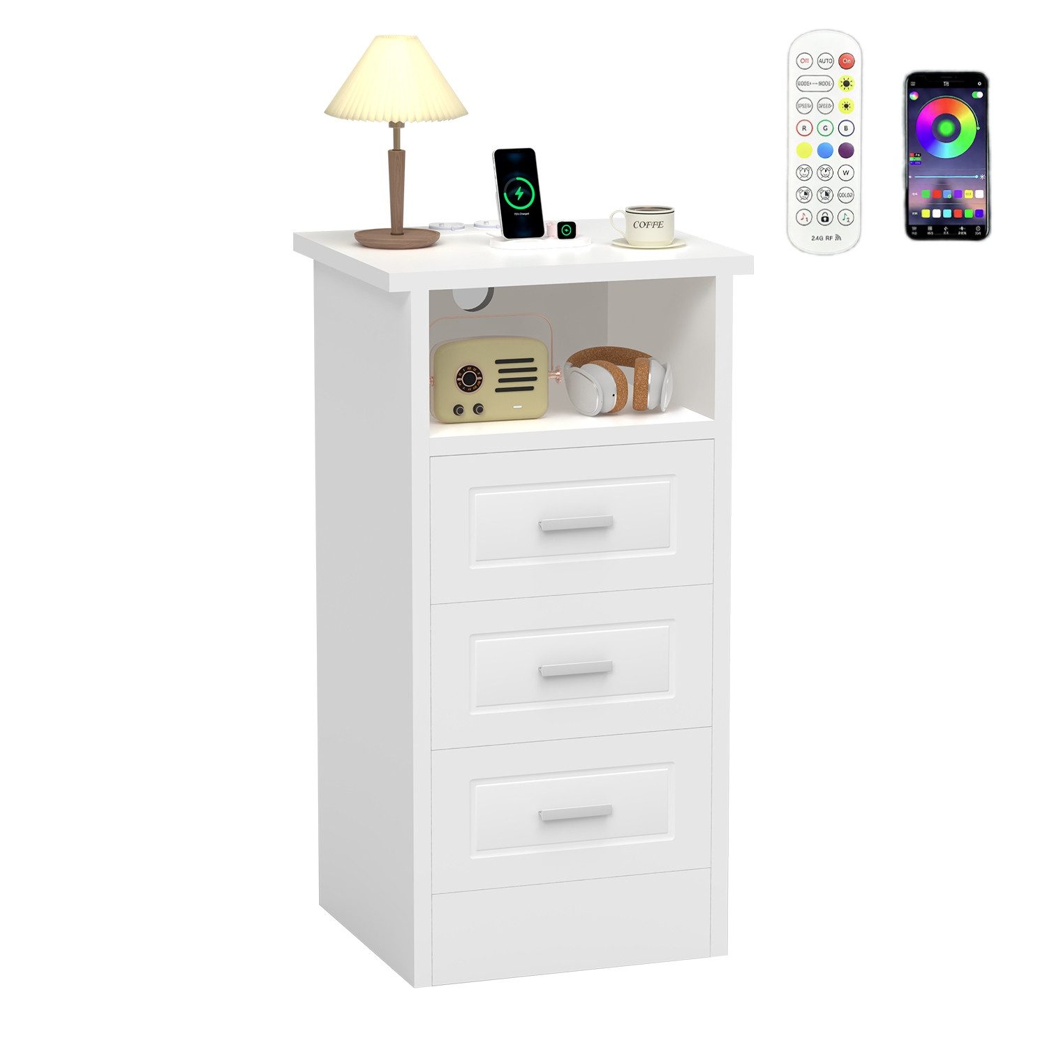 oyajia Nachttisch mit Beleuchtung LED und Ladefunktion USB & Type-C, Nachts günstig online kaufen