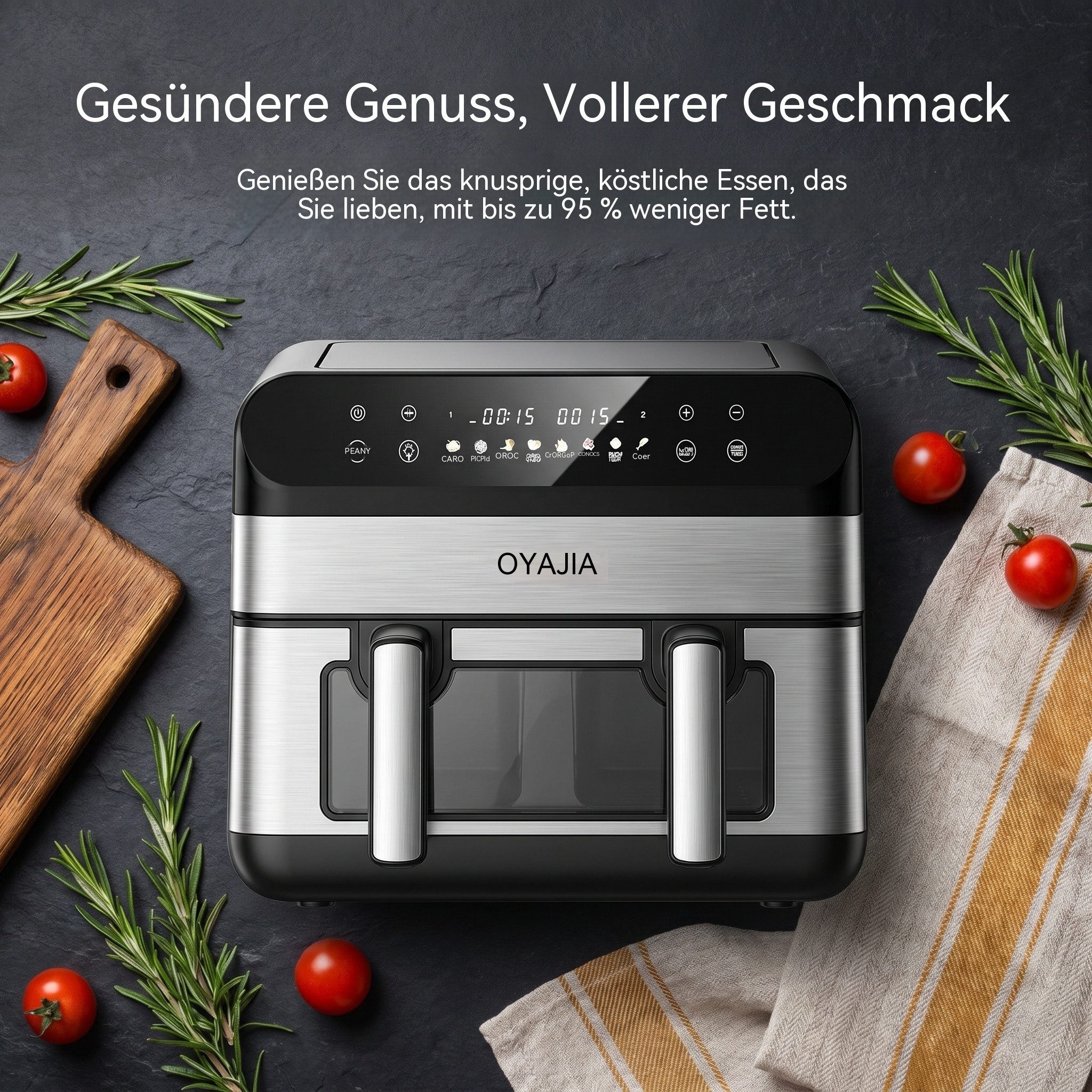 oyajia Heißluftfritteuse Heißluftfritteuse 11L 2 Kammern mit 40 Backpapier – 2800W Airfryer, 8-in-1 Air Fryer mit Sichtfenster und Innenlicht, Einzel oder Doppe – Bild 4 von 5