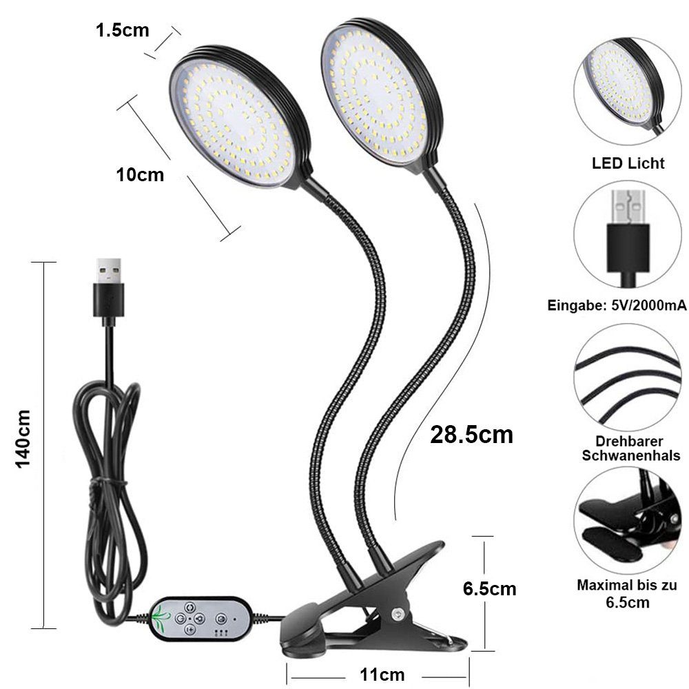 Rosnek Pflanzenlampe 1/2/3/4 Köpfe, dimmbar, ein Clip, Timer, für Zimmerpfl günstig online kaufen