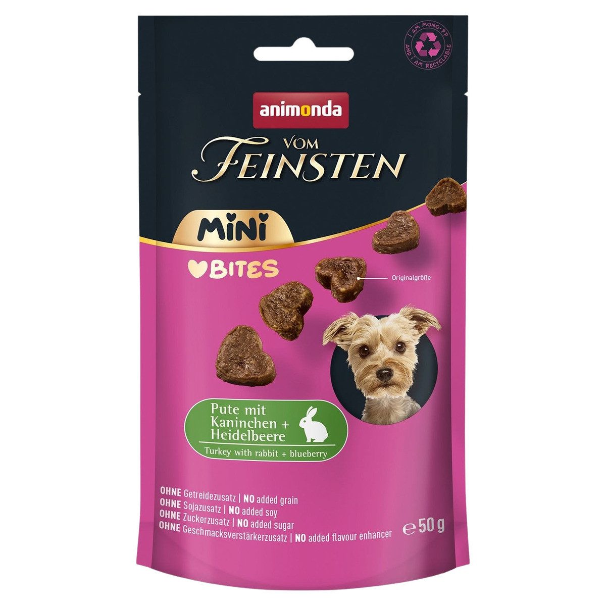 Animonda vom Feinsten Mini Adult Love Bites Pute mit Kaninchen & Heidelbeere 50, Snack für: Hund