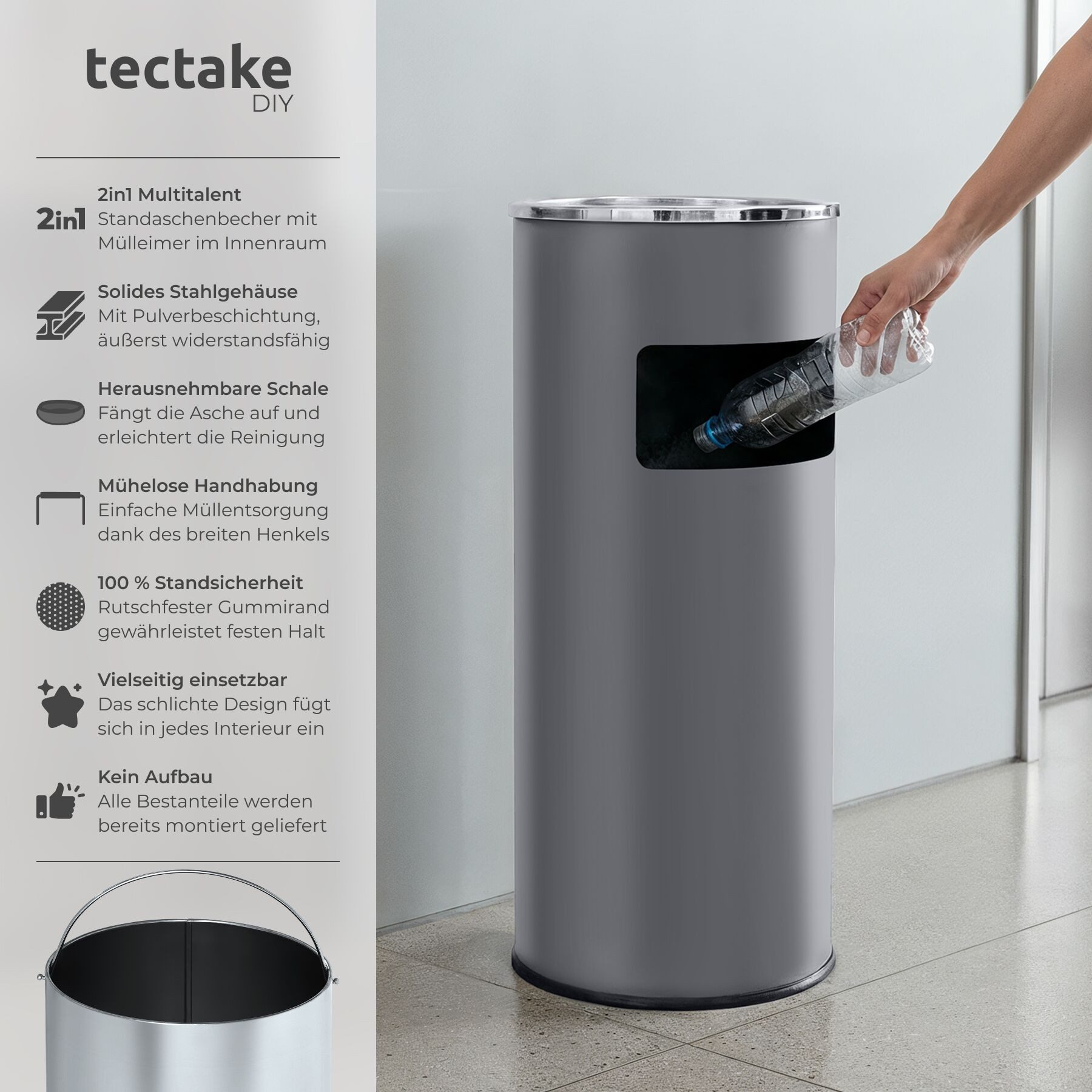 tectake Aschenbecher Standaschenbecher, rund