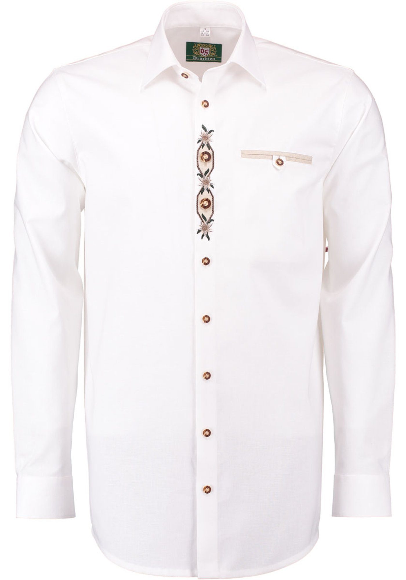 OS-Trachten Trachtenhemd Flevi Langarmhemd mit Edelweiß-stickerei auf der Knopfleiste