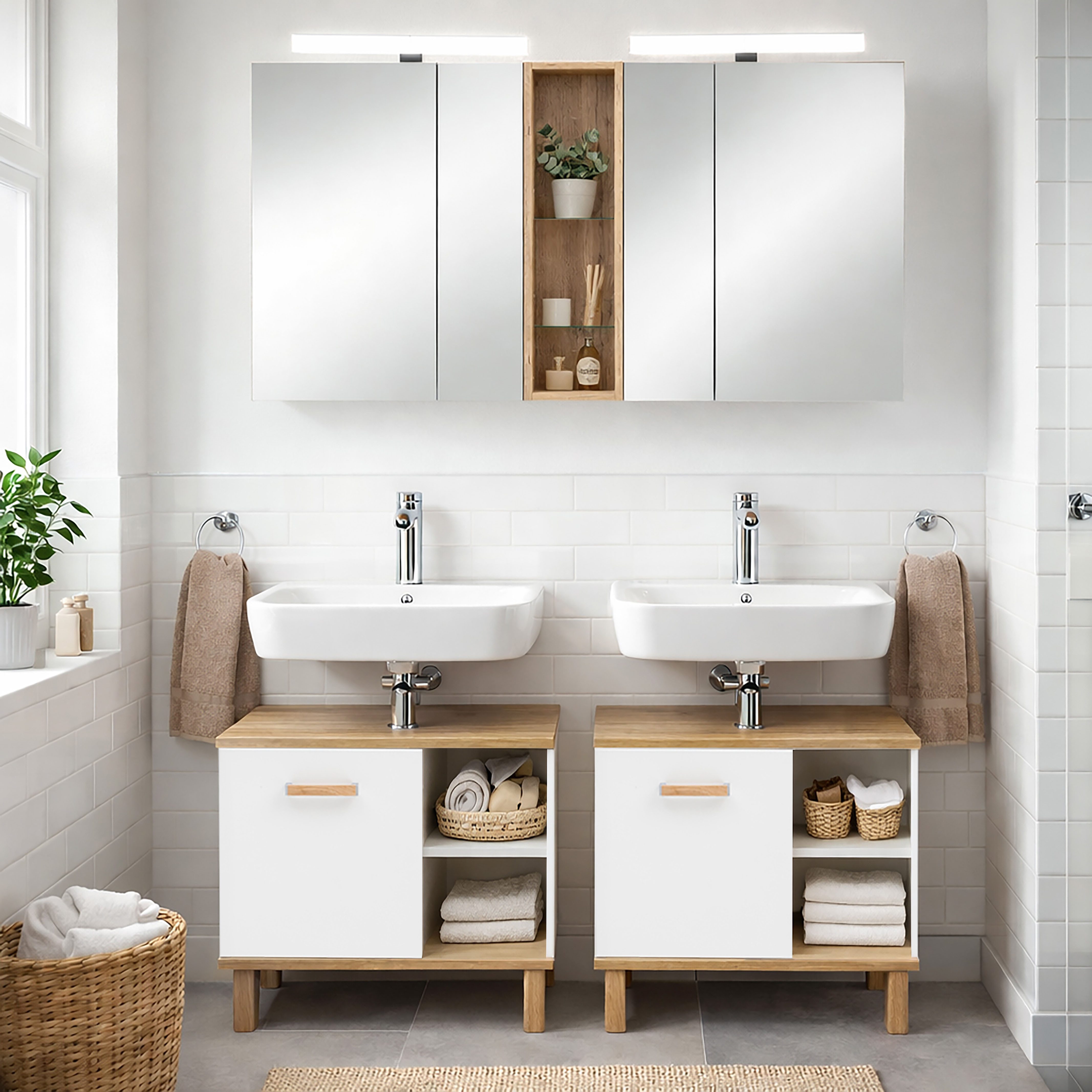 Schildmeyer Spiegelschrank Duo made in Germany (1-St) Breite 141,6 cm, 4-türig, 2x LED-Beleuchtung, Schalter-/Steckdosenbox