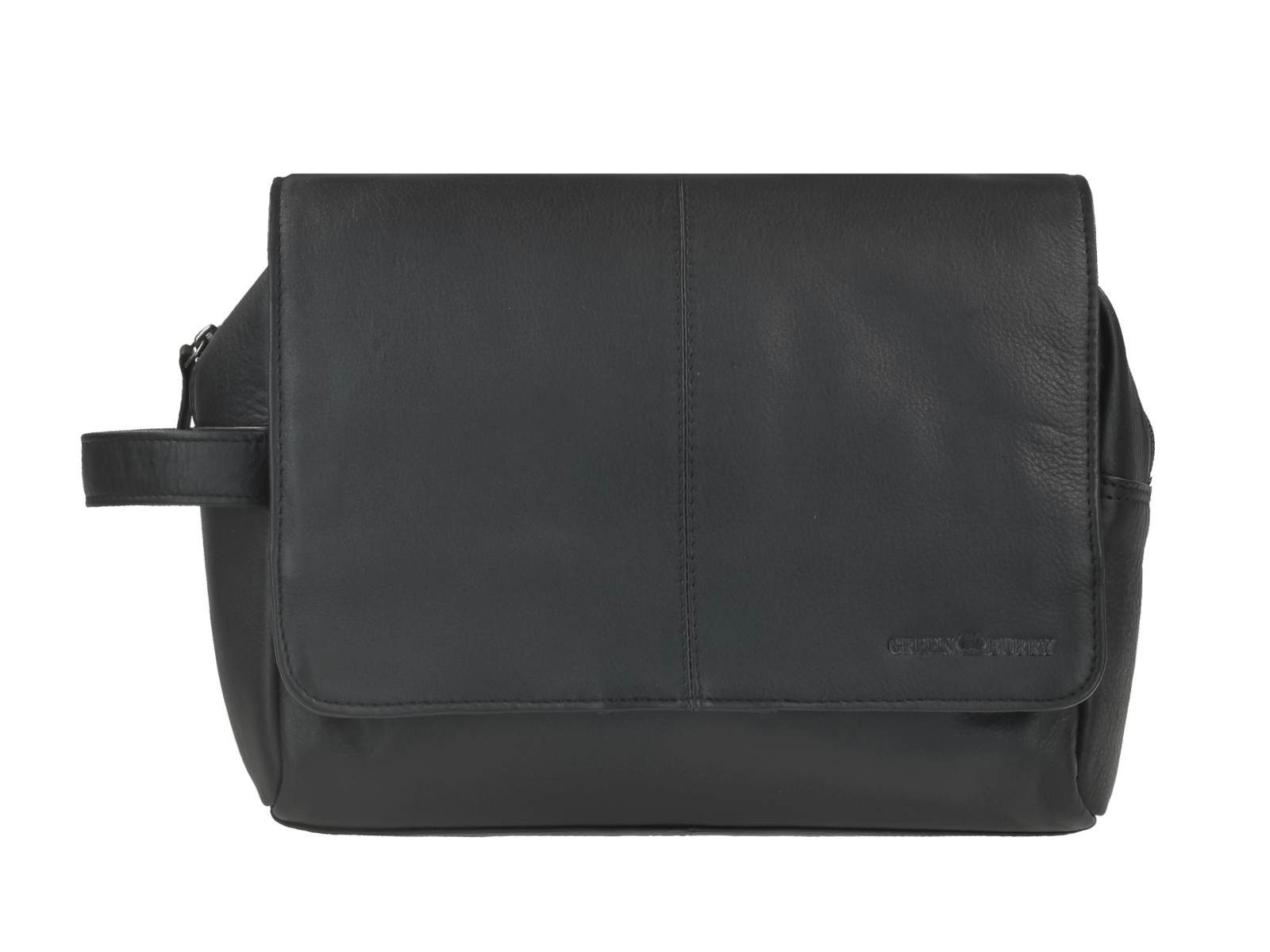 Greenburry Kulturbeutel Vintage Black Leder Kulturtasche zum Anhängen, Kosmetikbeutel, Waschtasche, für Damen und Herren, schwarz