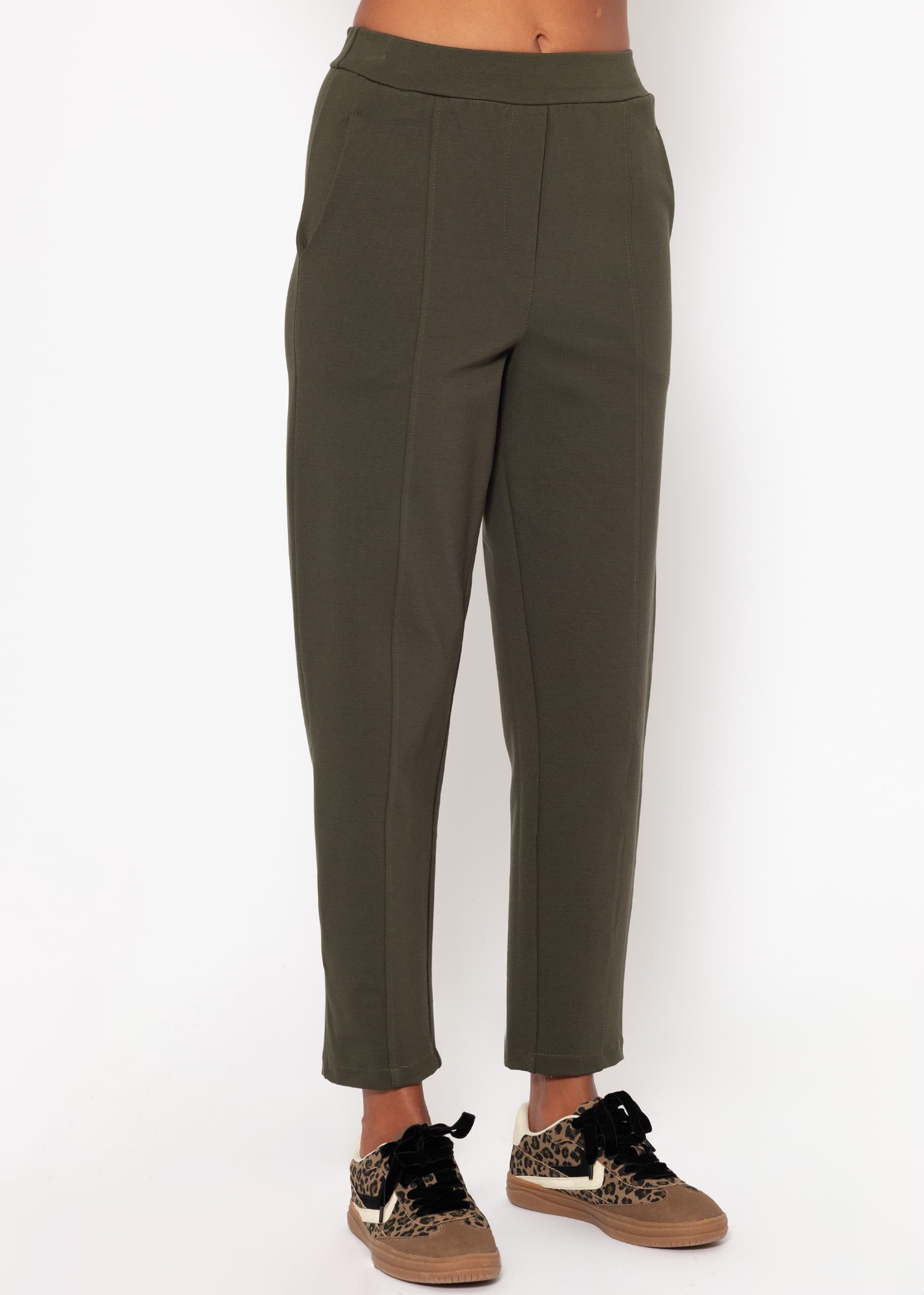 SASSYCLASSY Chinohose Chinohose Damen mit Ziernaht Details und Gummibund Lässige Hose aus Jersey Material Schwarz Beige Khaki Grau Dunkelgrau