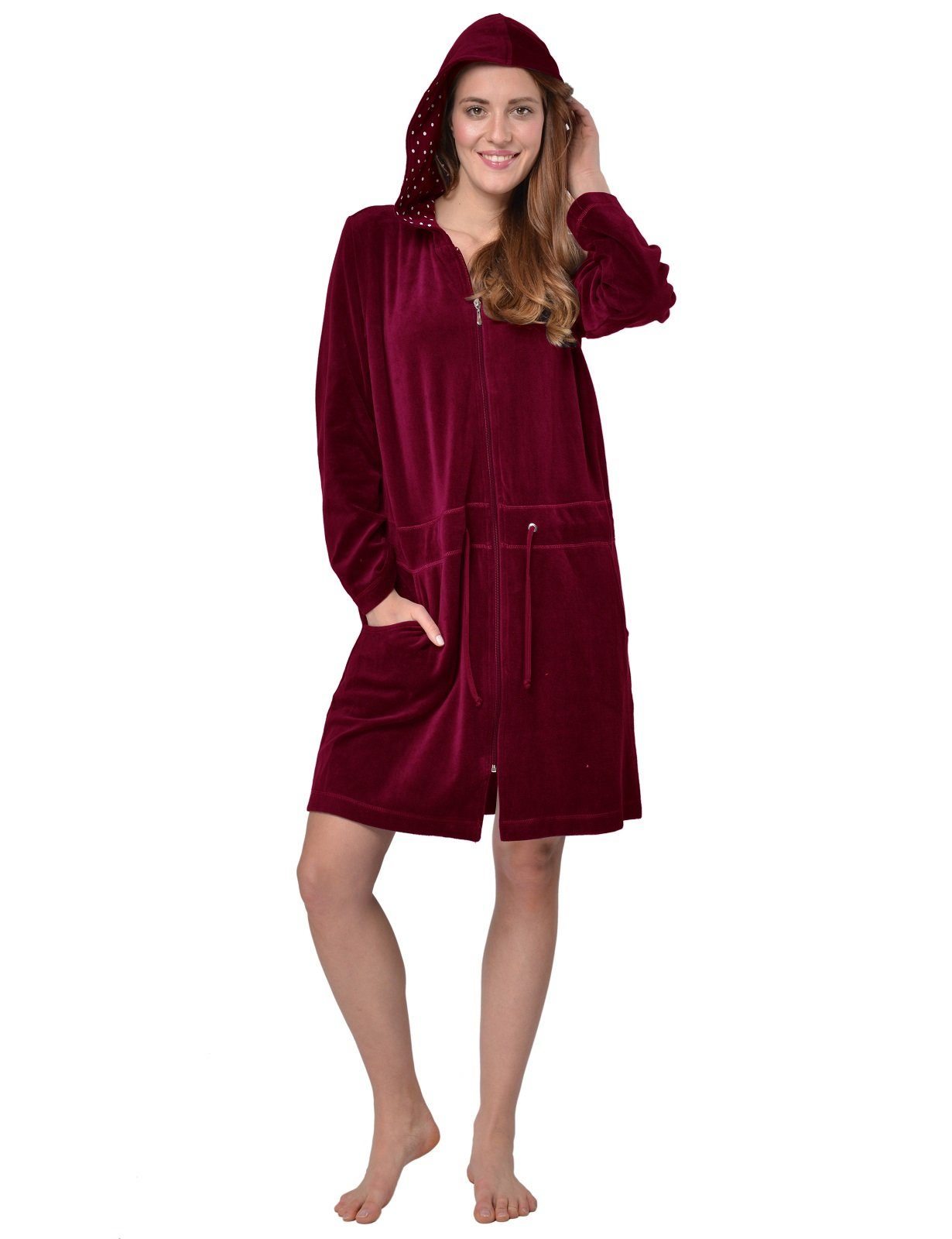 RAIKOU Damenbademantel Homewear/Lounge Mantel/Bademantel/Morgenmantel/Saunamantel 40/42, 80% Baumwolle, 20% Polyester, Kapuze, Reißverschluss, mit kaupuze mehr
