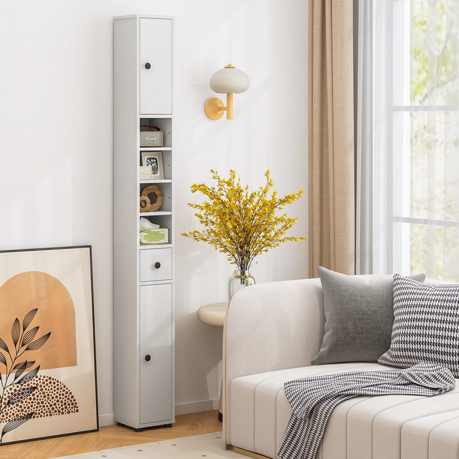 KOMFOTTEU Hochschrank Badezimmerschrank Hochschrank mit Schublade günstig online kaufen