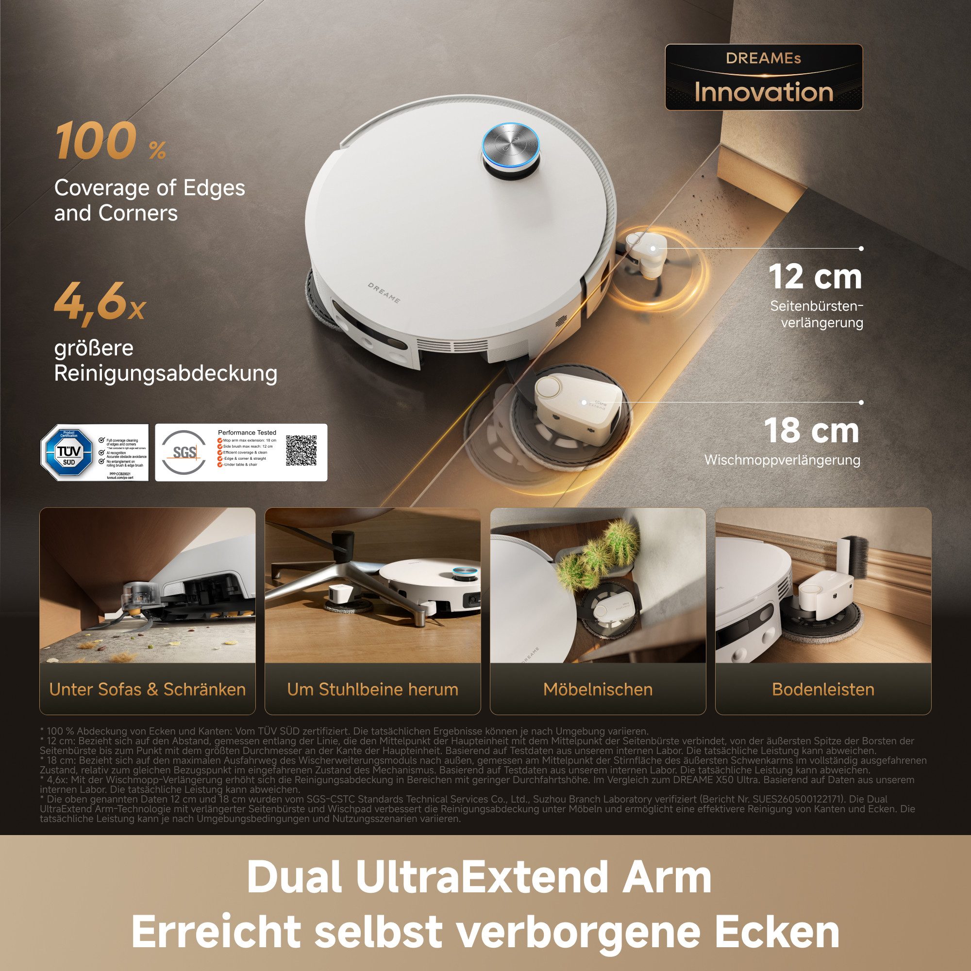 Dreame Saugroboter X60 Pro Ultra Complete, 600 W, ausfahrbahre Wisch-Pads, 40°C-Heißwischen, All-in-One-Basisstation
