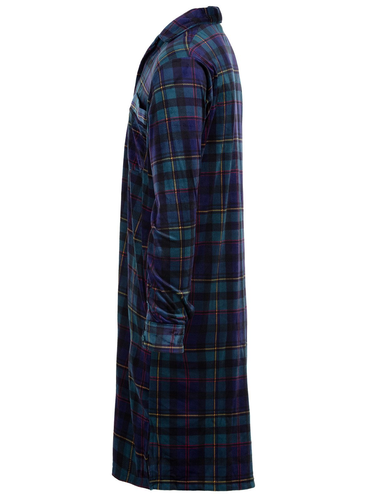 Henry Terre Nachthemd Velour Nachthemd langarm - Karo mit Umschlagmanschett günstig online kaufen