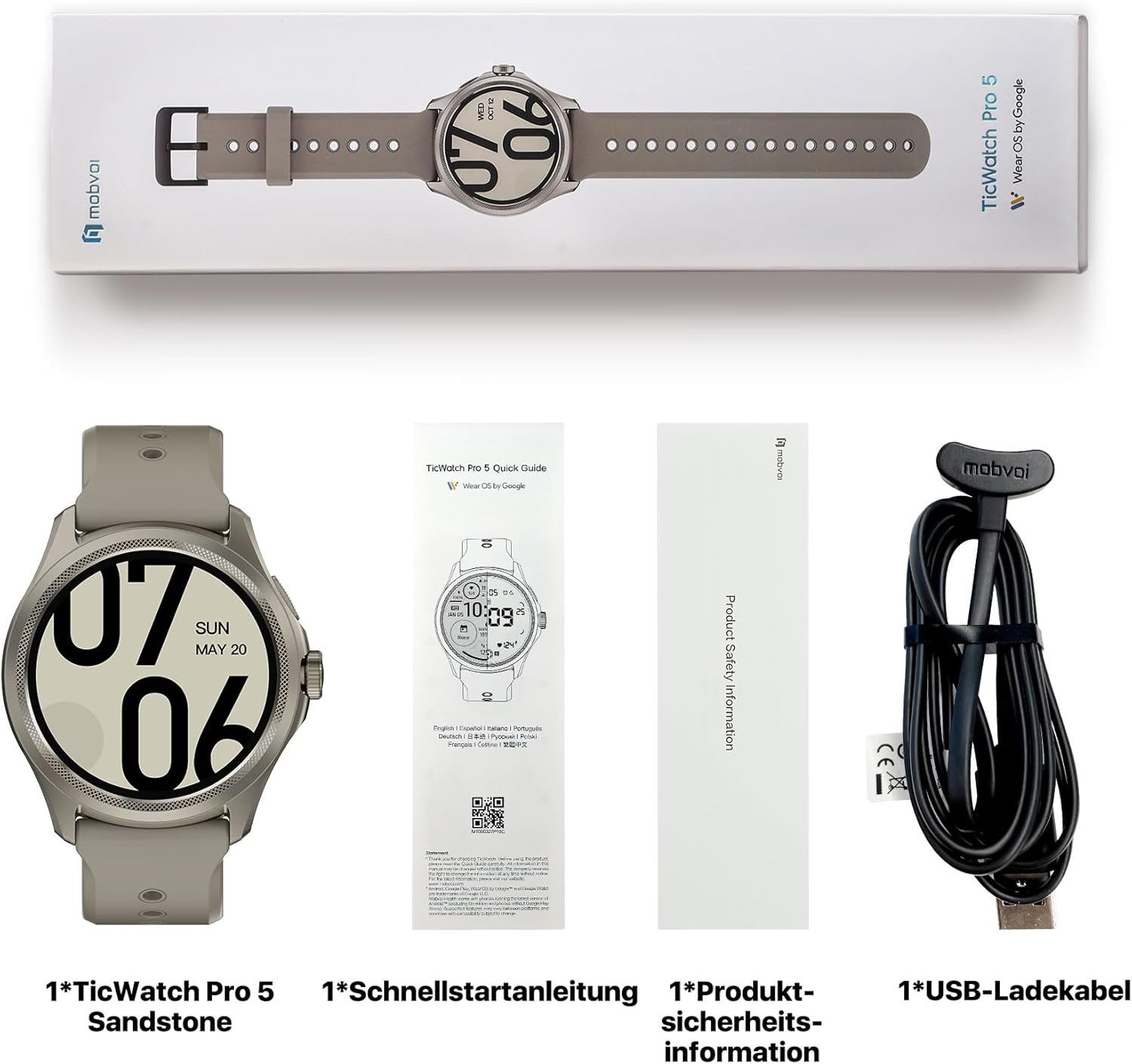 Ticwatch ‎ WH12088 Smartwatch (3,6 cm, android ios), Smartwatch mit AMOLED Display GPS Fitness Tracking