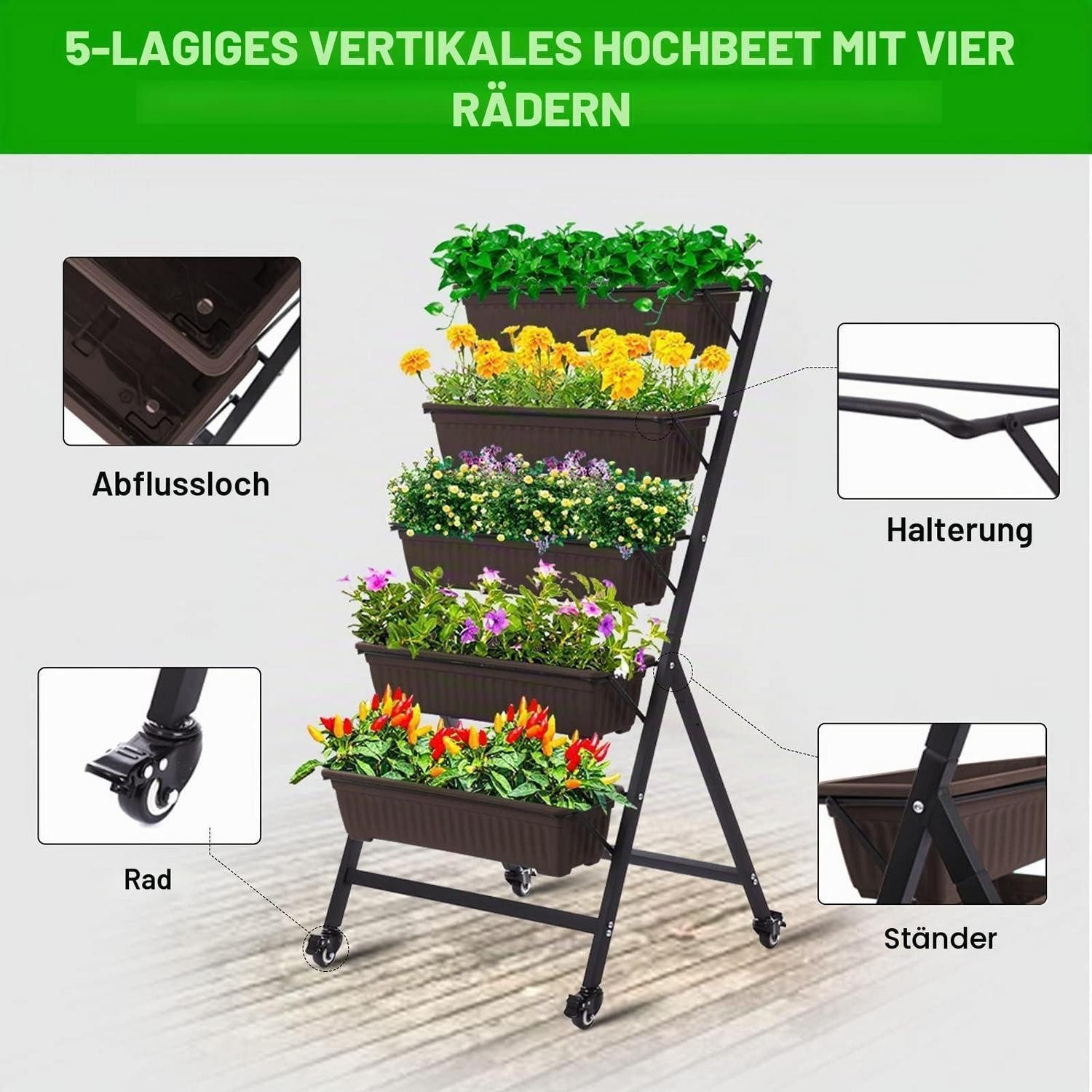 LuxusKollektion Hochbeet Vertikales Hochbeet 5 Etagen 118cm hoch (1 St)