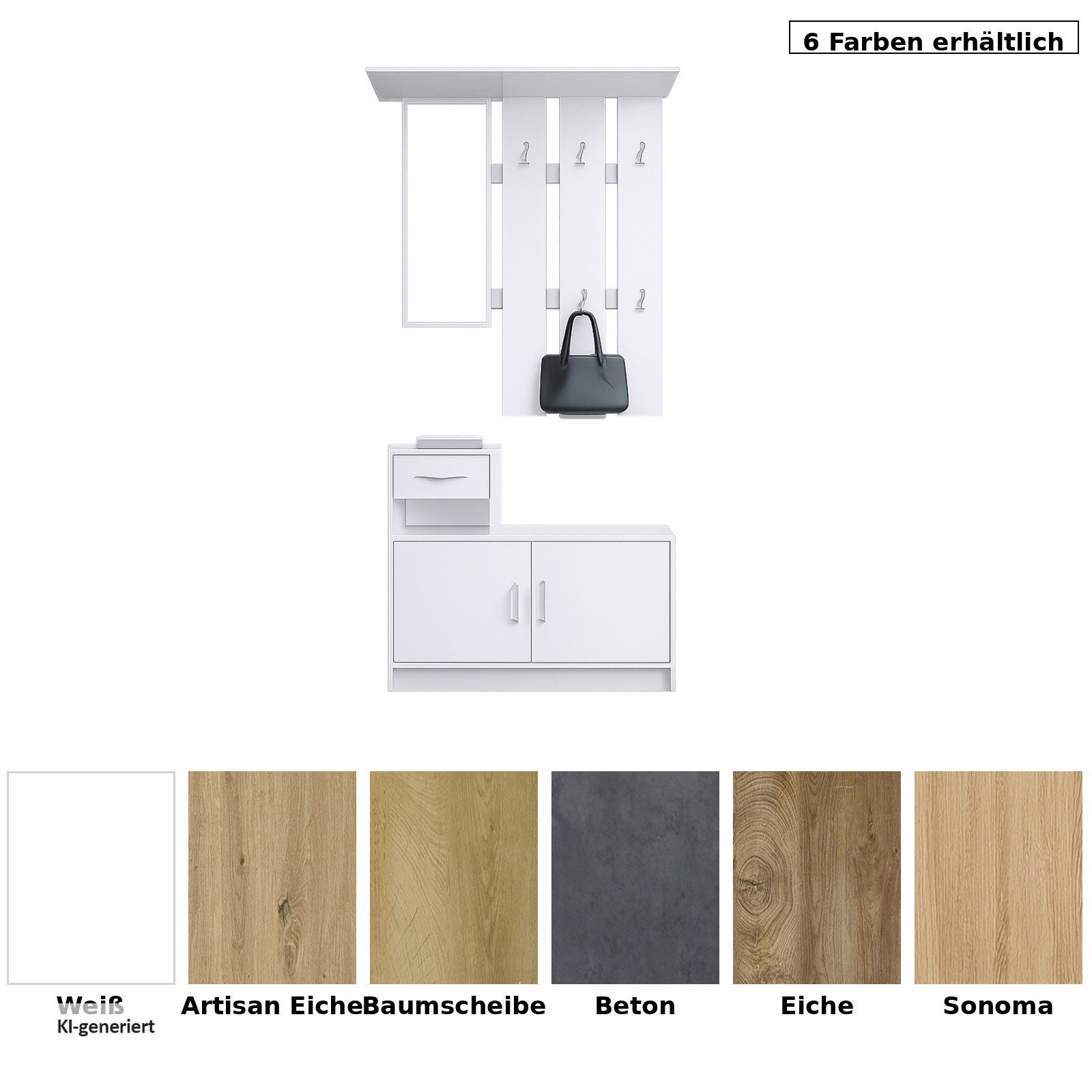 HTI-Line Garderoben-Set Garderobe Thekla, (Set, 1x Garderobenpaneel und 1x Schuhschrank, ohne Dekoration), Garderobenpaneel mit Spiegel, Hutablage und 5 Haken