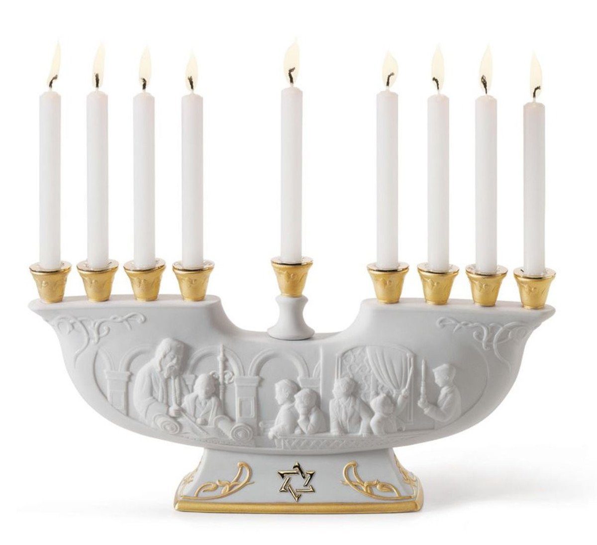 Casa Padrino Kerzenhalter / Gold Luxus - cm Weiß Luxus Porzellan 30 H. Kerzenhalter 14 Kollektion Arche x