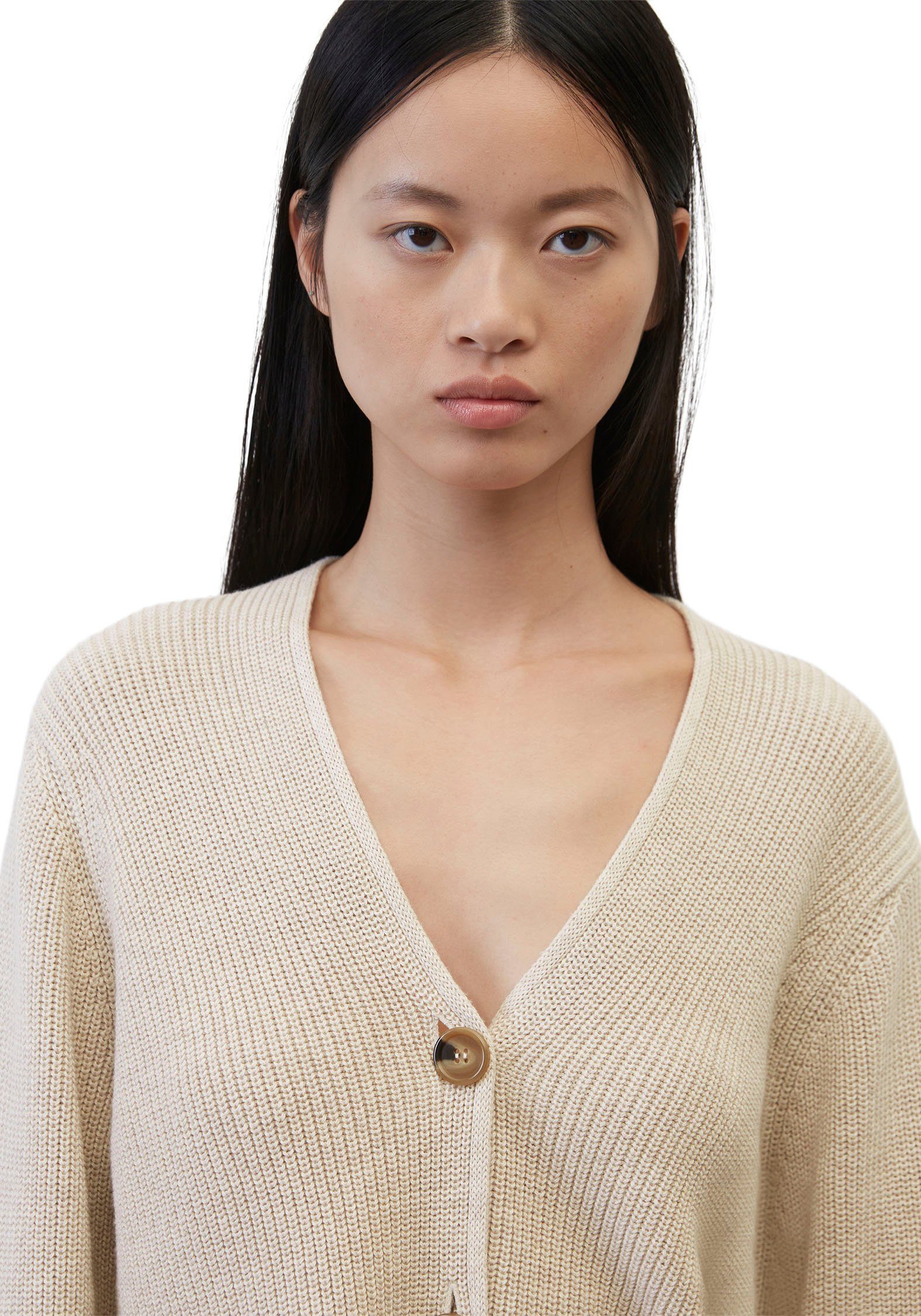 Marc O'Polo Strickjacke sand in meliert kurzer, Form gerader