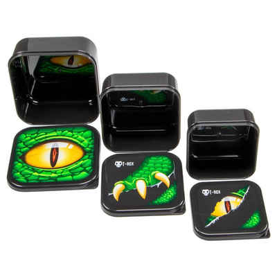 Lunchbox 3er Set Dino Lunchbox Brotdose Snackdose Dinosaurier 3 in 1, Kunststoff, (6-tlg), robust, 3 Größen, mit Deckel