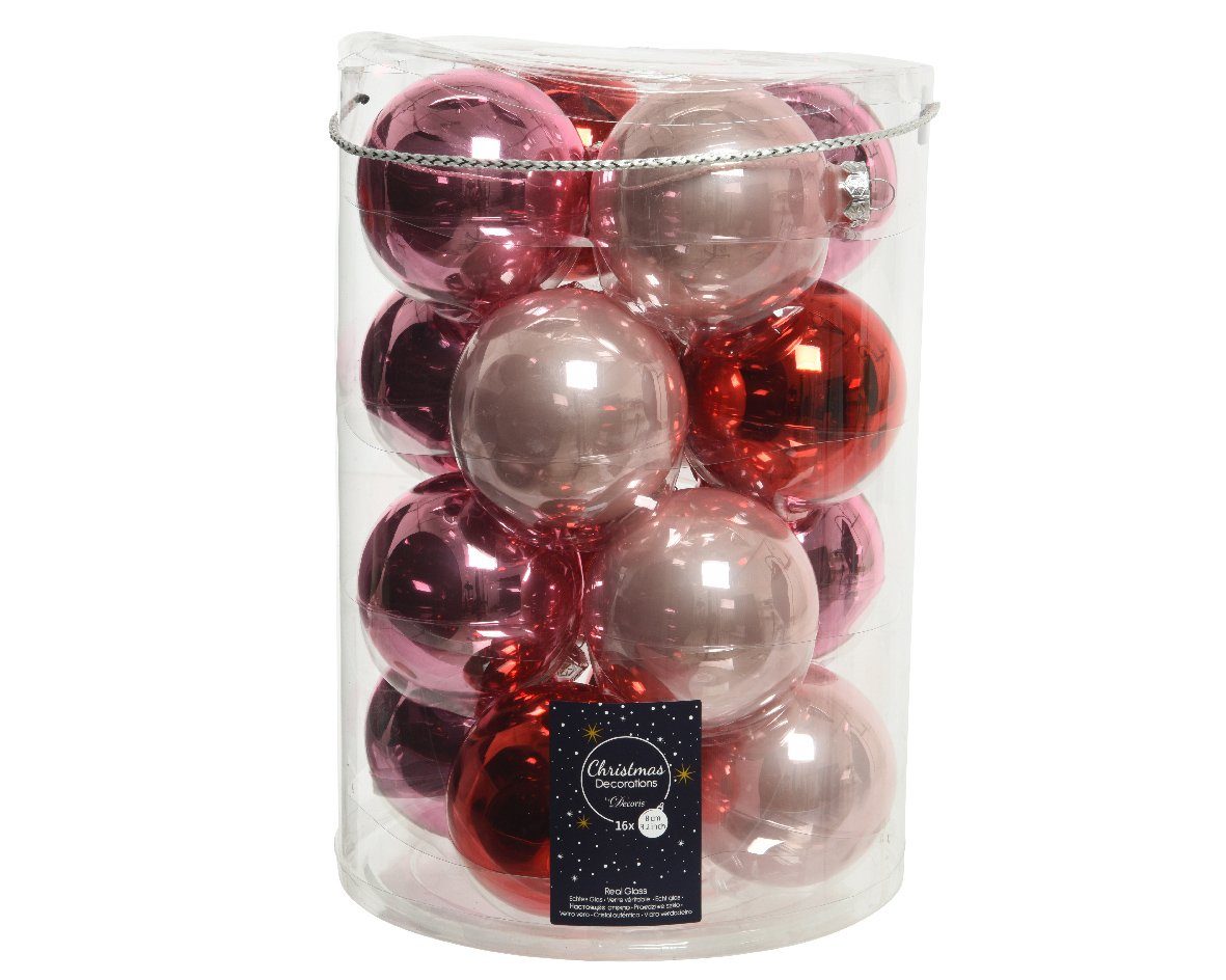 Decoris season decorations Weihnachtsbaumkugel, Weihnachtskugeln Glas 8cm rosa / rot 16er Set