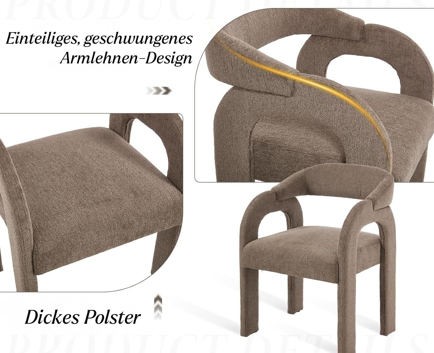 WAHSON OFFICE CHAIRS Esszimmerstuhl 2/4er Set Esszimmerstühle, Chenille, Schwunglehne,Armlehnen–nordisch (2 St) – Bild 4 von 5
