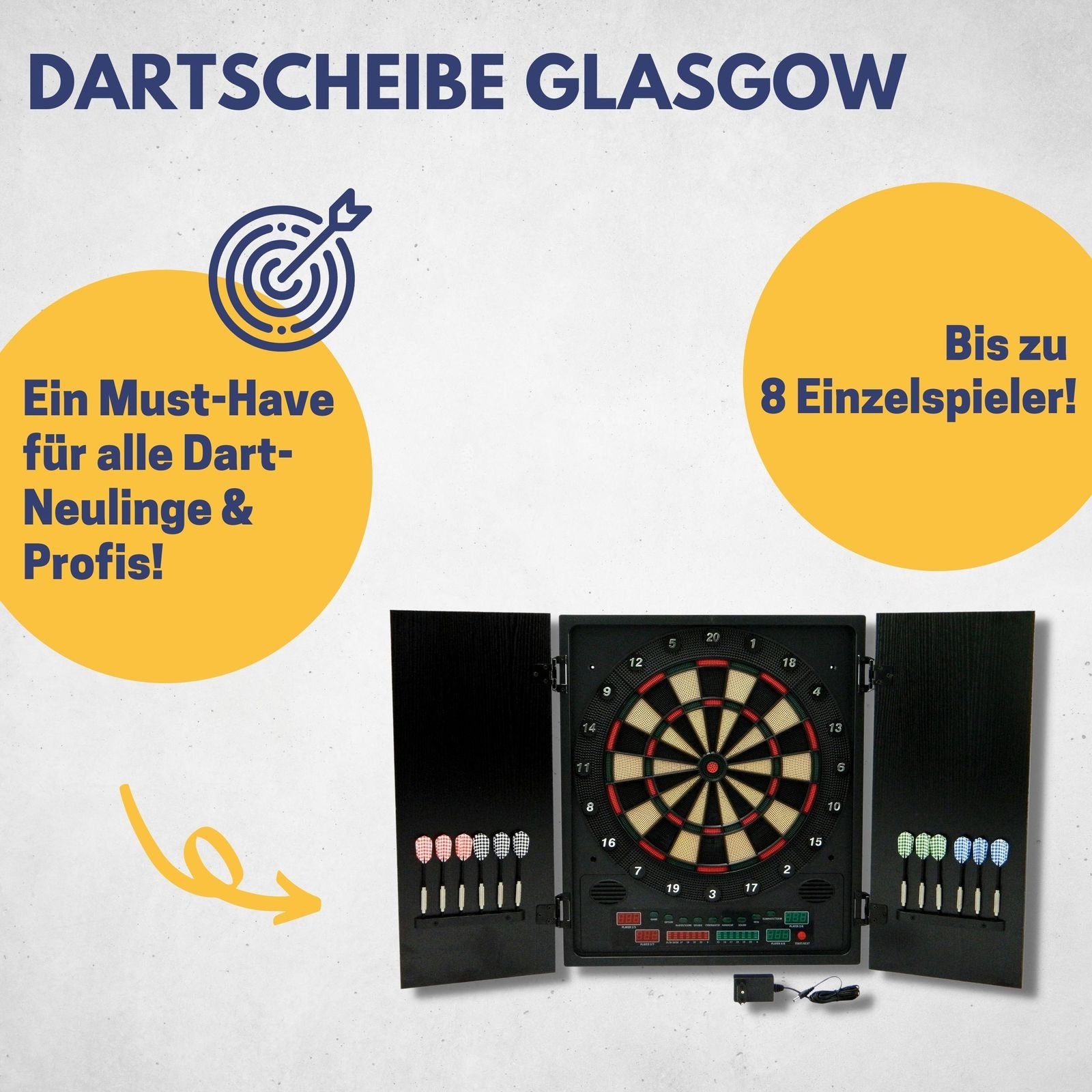 B Best Sporting Dartautomat Elektronische Dartscheibe Glasgow mit LCD-Anzeigen, E-Dartscheibe mit 12 Dartpfeilen & Ersatzspitzen