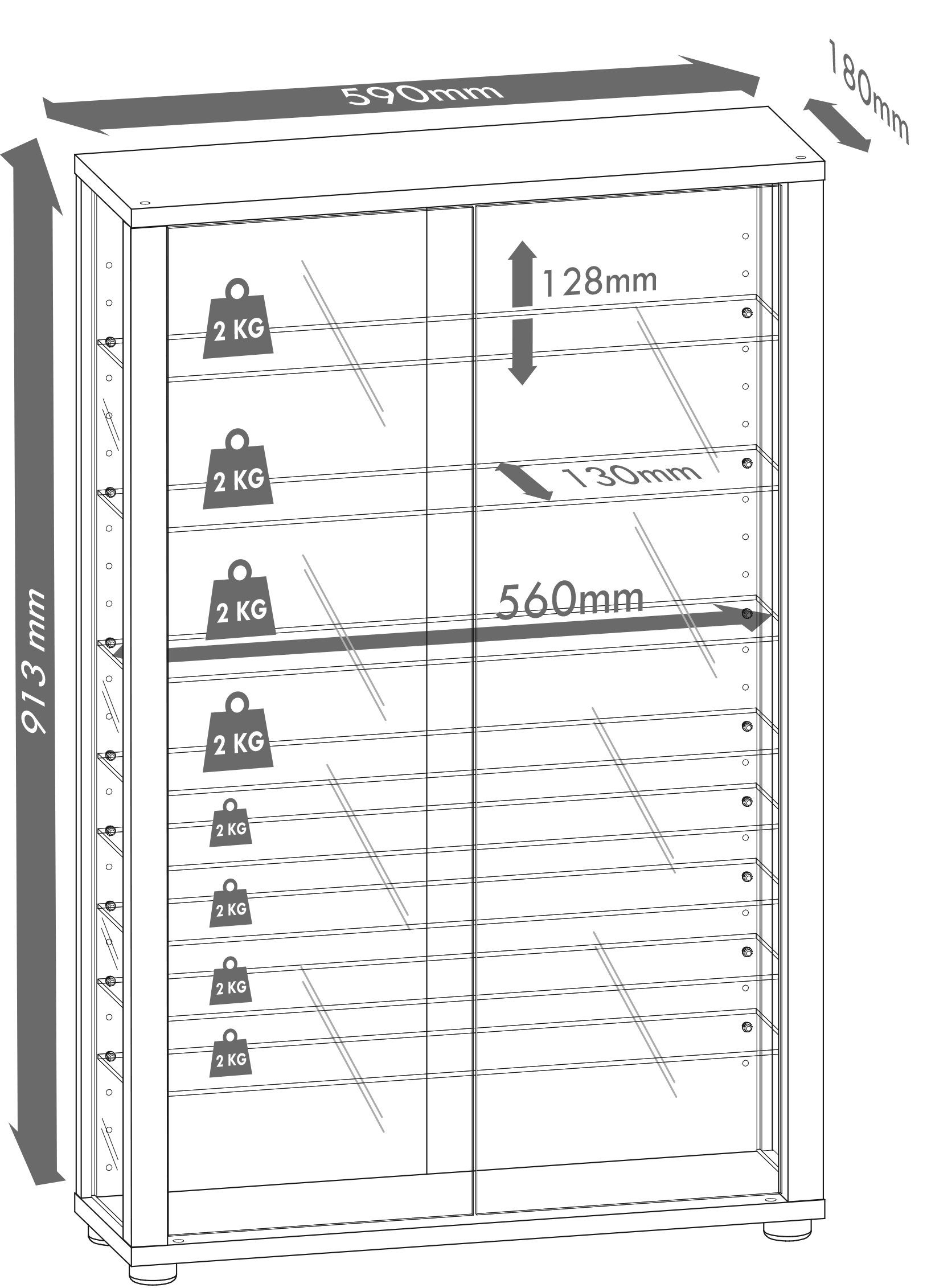 VCM Hängevitrine Vitrosa B. 59 x T. 18 x H. 91 cm Präsentation von Sammlerstücken und Dekoartikeln, Wohnzimmer oder Büro – Bild 5 von 5