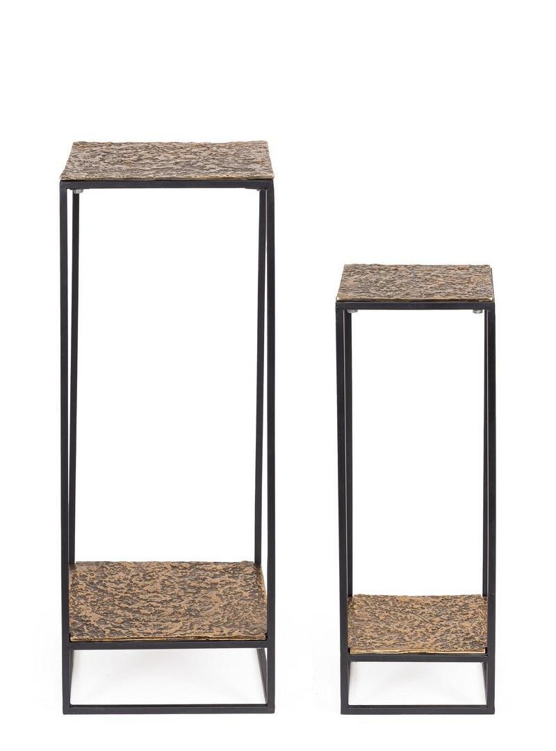 Natur24 Beistelltisch Mysore 2er Set Beistelltisch 35 x 35 x 91 cm Aluminium Metall Schwarz