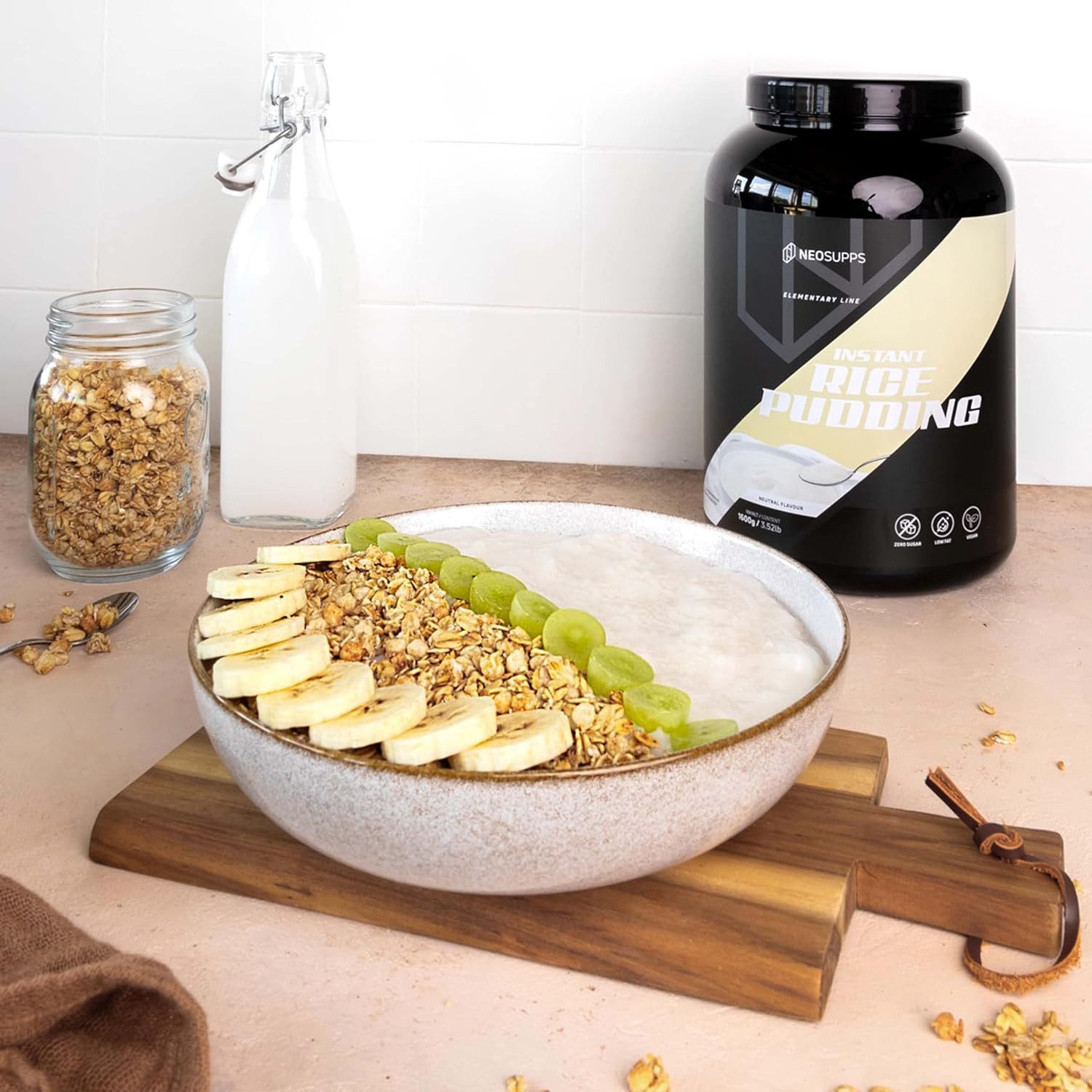 Neosupps Instant Rice Pudding 1600g, Pre Workout Reispudding, Protein Porridge Pulver, 1600 g, Made in Germany, Reisflocken, 100% Feines Reismehl, Puddingpulver