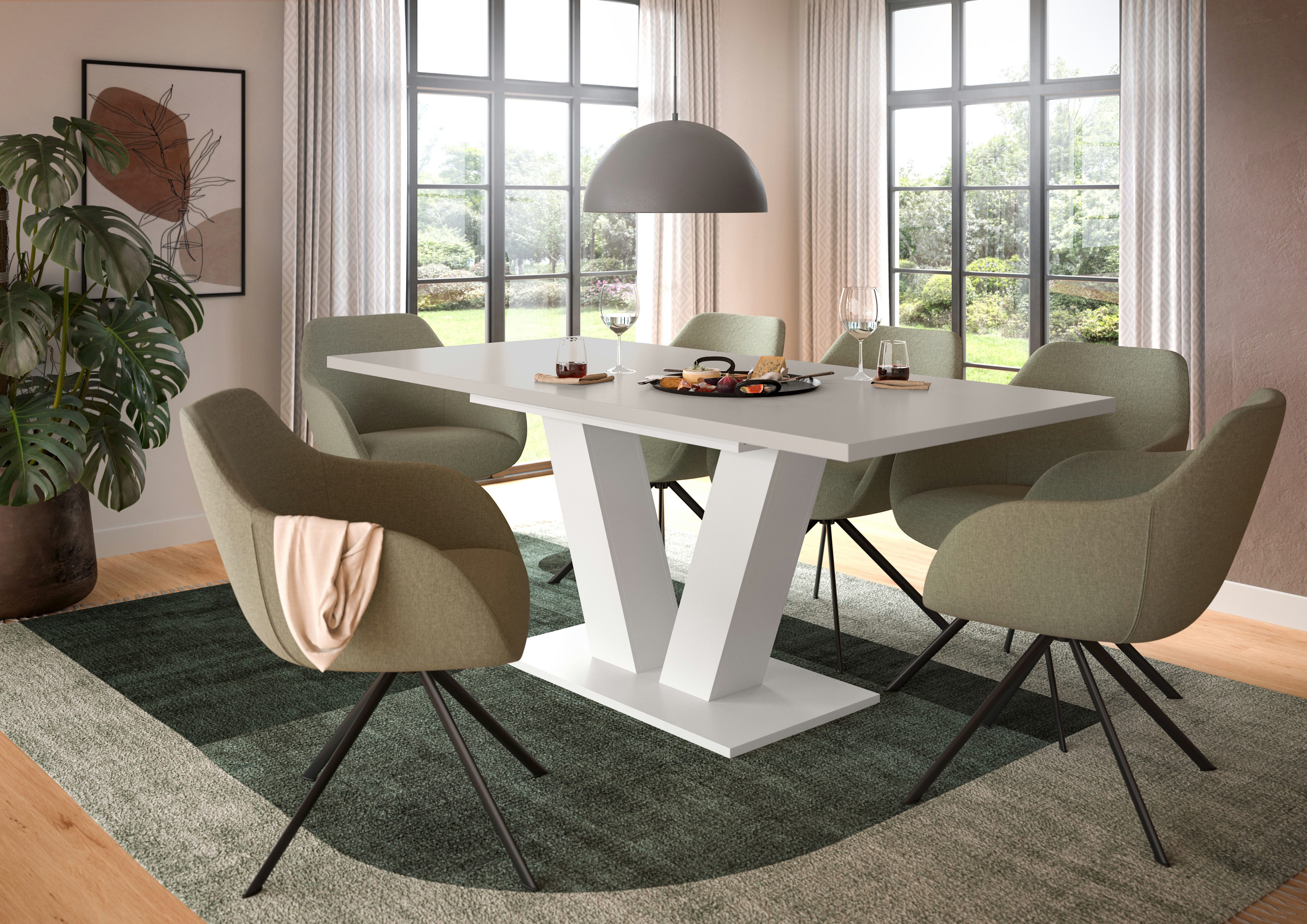 Home affaire Esstisch Motus, ausziehbar 150 -190 cm, inklusive 40 cm Einlegeplatte (Set, 1-St), V-Gestell mit Bodenplatte, Tisch, Küchentisch, Esszimmer, Küche