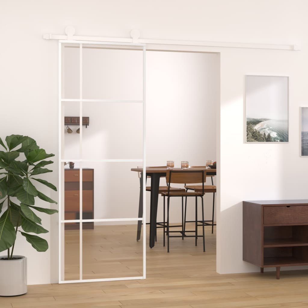 vidaXL Haustür Schiebetür ESG-Glas und Aluminium 76x205 cm Weiß (1-St)