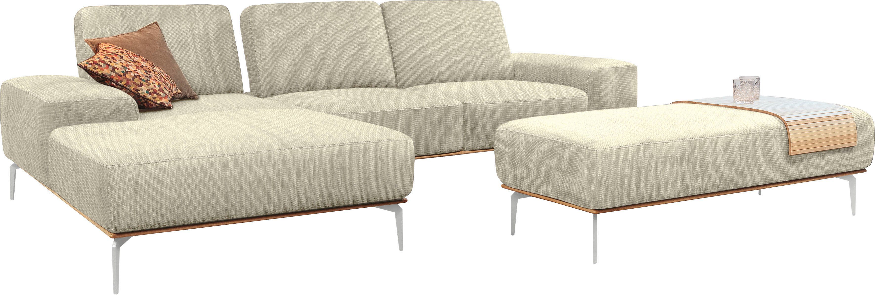 run, Holzsockel, 299 Ecksofa cm Füße Breite W.SCHILLIG glänzend, elegantem in Chrom mit