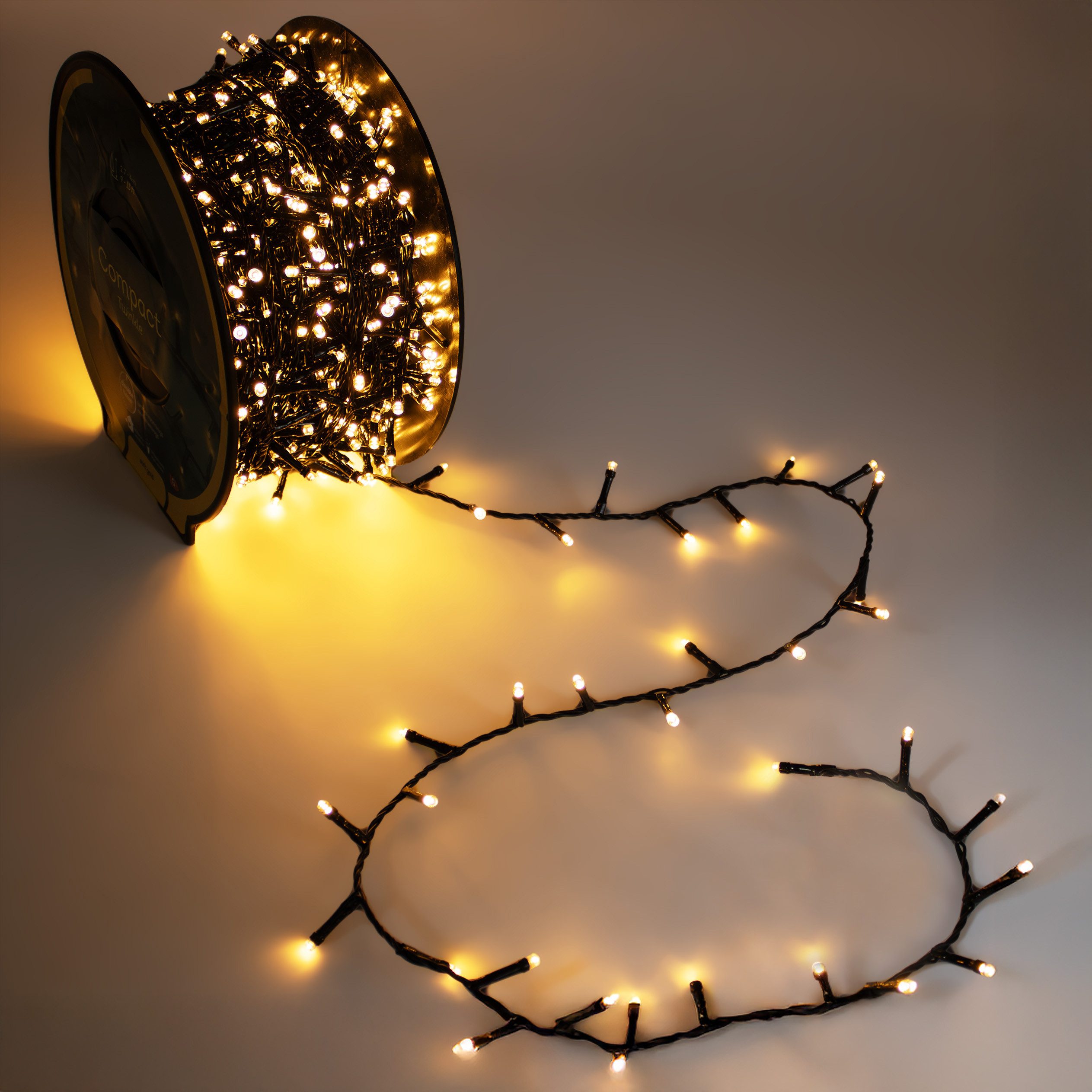 Spetebo LED-Lichterkette Außen Lichterkette auf Trommel soft gold mit Stecker, mit Dual Timer