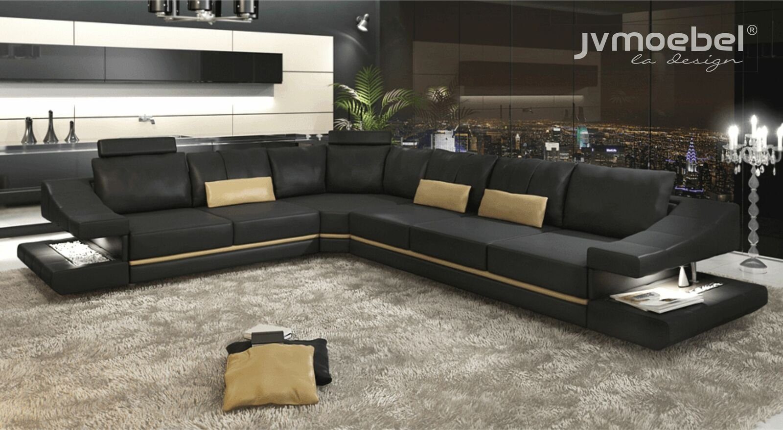 JVmoebel Ecksofa, Wohnzimmer Textil L-Form Sofas Schwarz NEU Ecksofa Couch