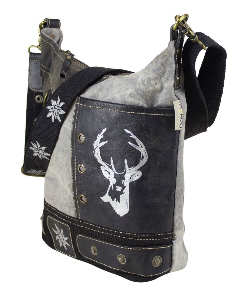 Domelo Trachtentasche Trachtentasche Oktoberfest Tasche Dirndltasche mit Hirsch Aufdruck, Aus recycelten Materialien, echt Leder