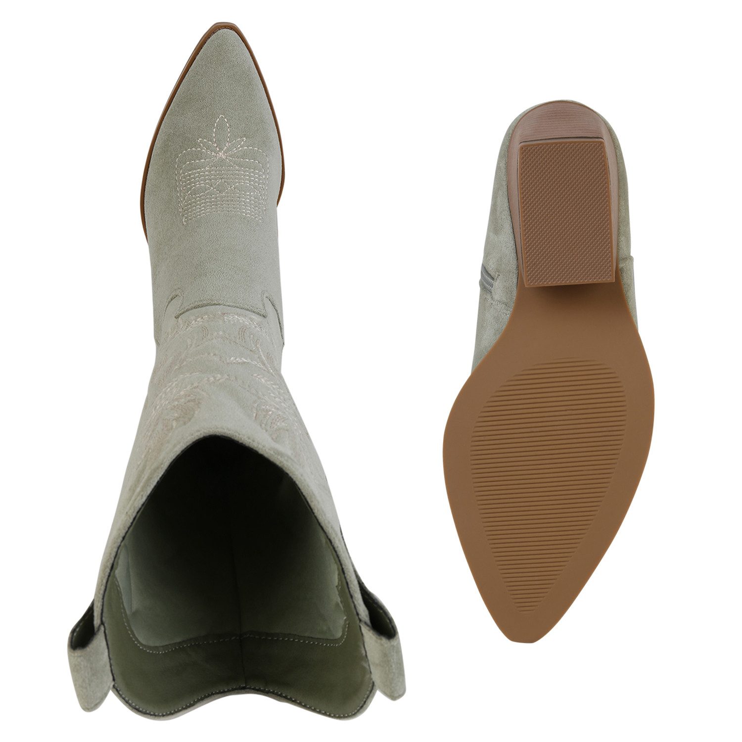 VAN HILL 840142 Cowboystiefel Damen Cowboystiefel Stiefel Stickereien Holzoptikabsatz