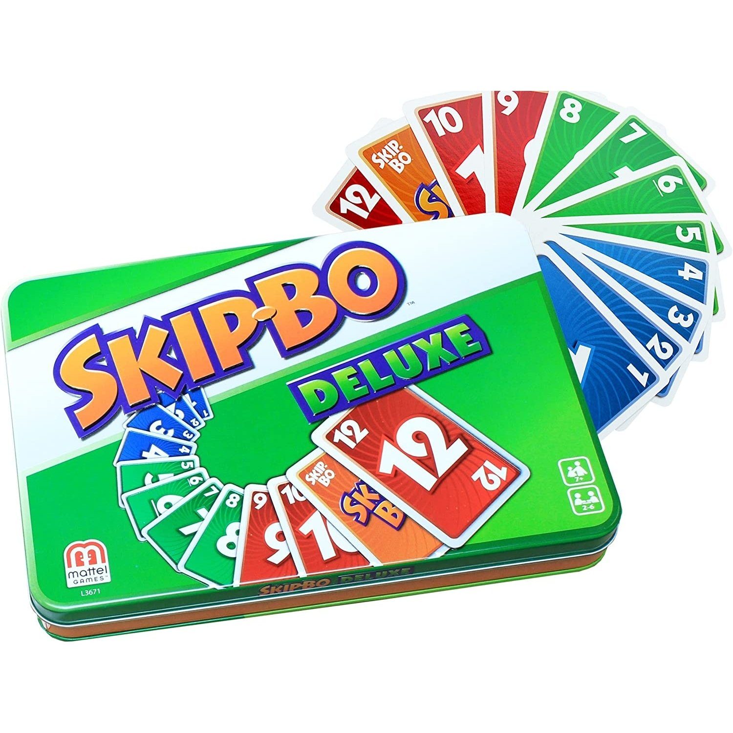Mattel® Spielesammlung Mattel Games L3671 - Skip-Bo Deluxe in hochwertiger Sammelbox aus Meta
