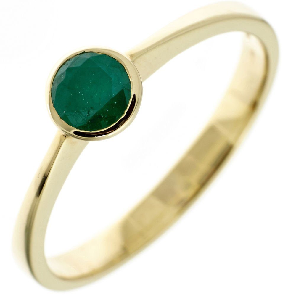 Schmuck Krone Fingerring Ring Damenring mit Smaragd grün 333 Gold Gelbgold Smaragdring schlicht, Gold 333