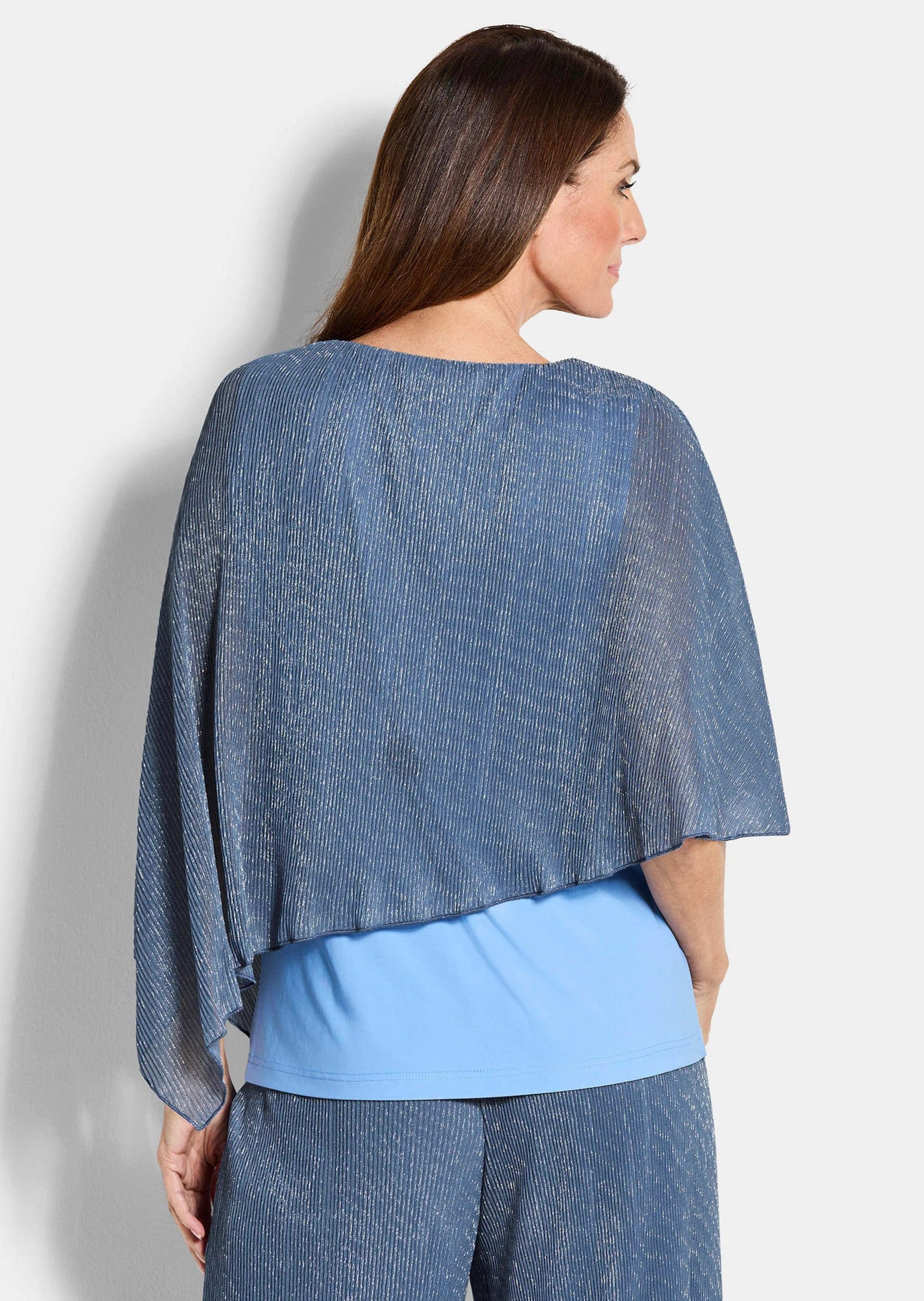 GOLDNER Print-Shirt Asymmetrisches Blusenshirt mit Glanzgarn Chiffonüberwurf mit U-Boot-Ausschnitt und 3/4-Arm – Bild 3 von 5