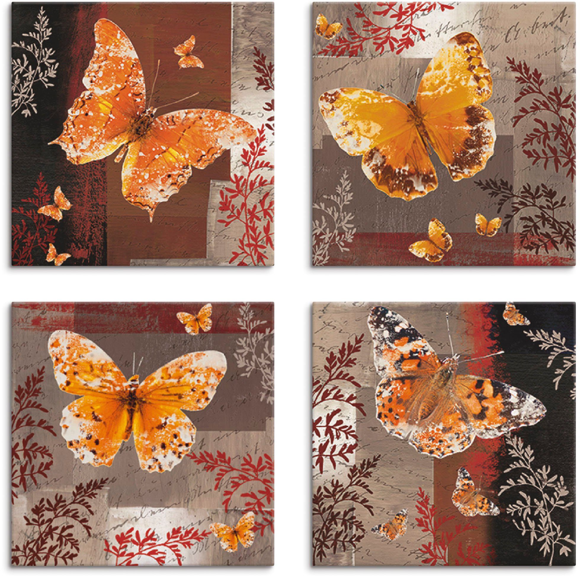 Artland Leinwandbild Schmetterling 1-4, Insekten (4 St), 4er Set, verschiedene Größen
