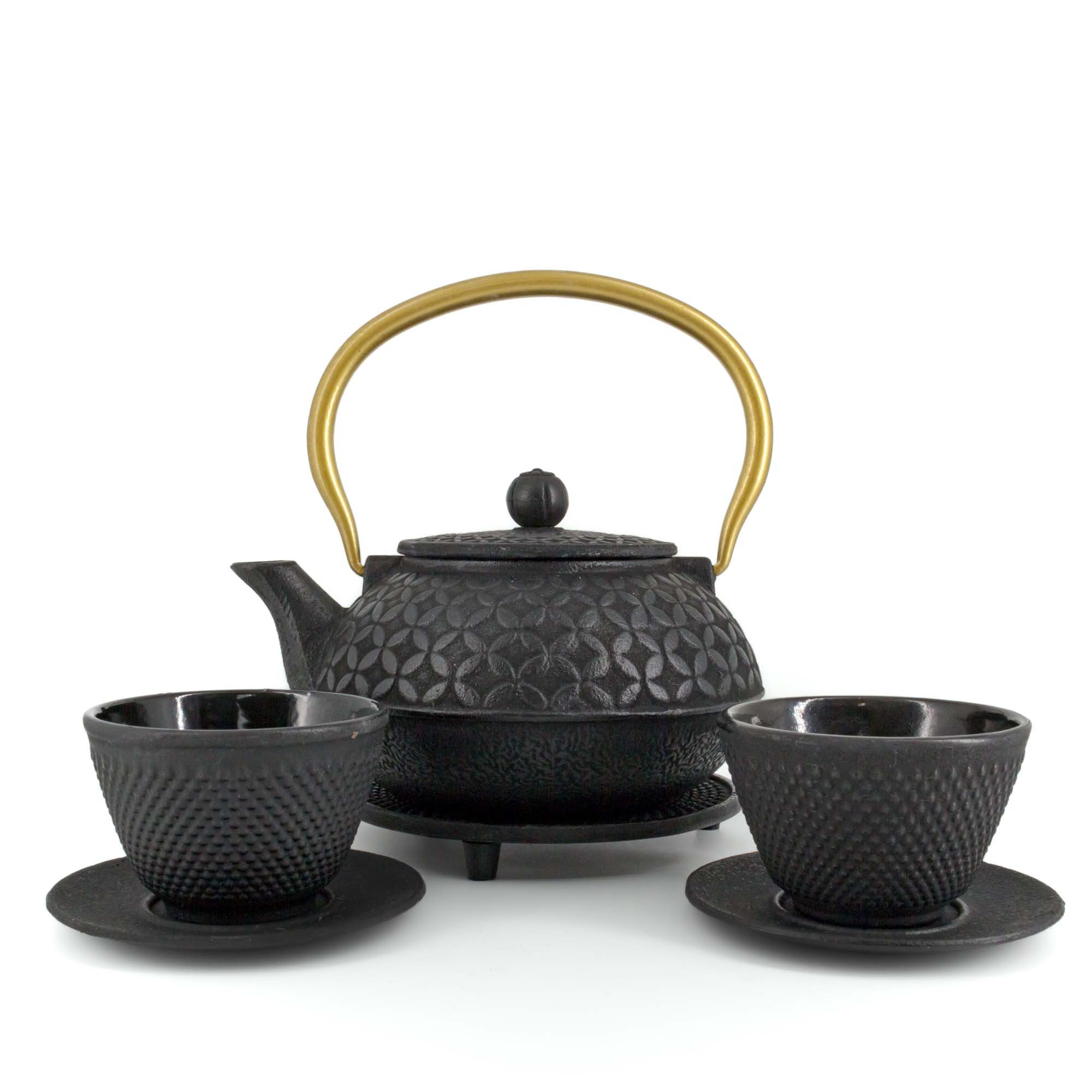 Teekanne SHINO Tetsubin Komplett-Set Gusseisenkanne 900 ml Schwarzgold