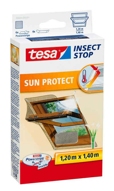 tesa Fliegengitter-Gewebe Insect Stop Comfort Fliegengitter für Fenster - 1,2 m : 2,4 m, (Packung, 1-St., Fliegennetz, Klettband, Andrück und Schneidehilfe), zuschneidbares Fliegengitter - Fliegenetz ohne Bohren - schwarz
