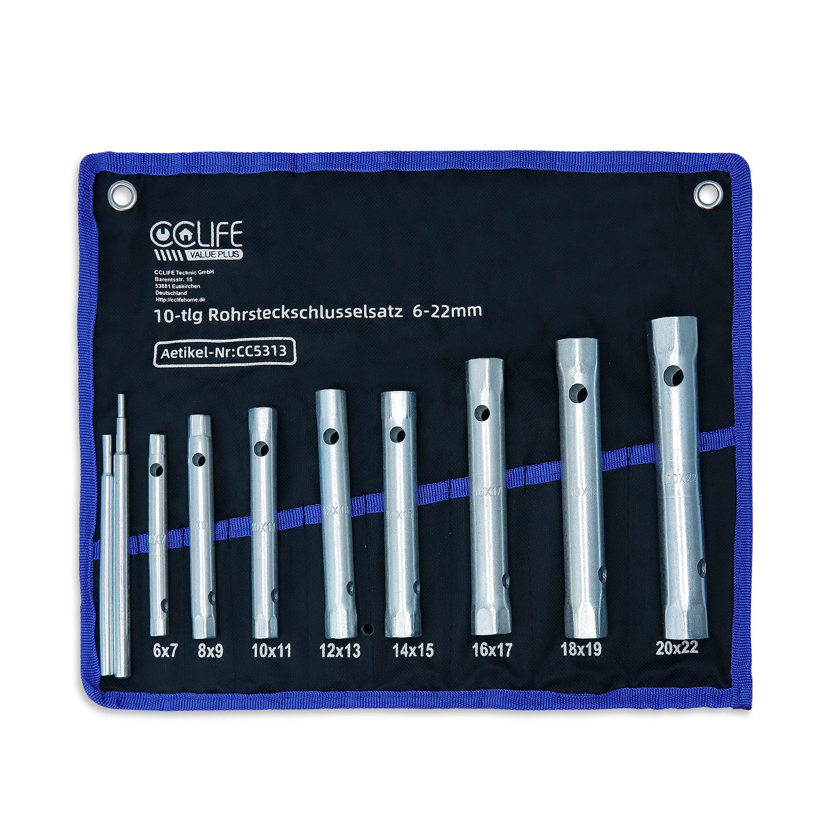 CCLIFE Bit- und Steckschlüsselset Rohrsteckschlüsselsatz 4-tlg 8-12 mm & 10-tlg 6-22 mm, 10-St.