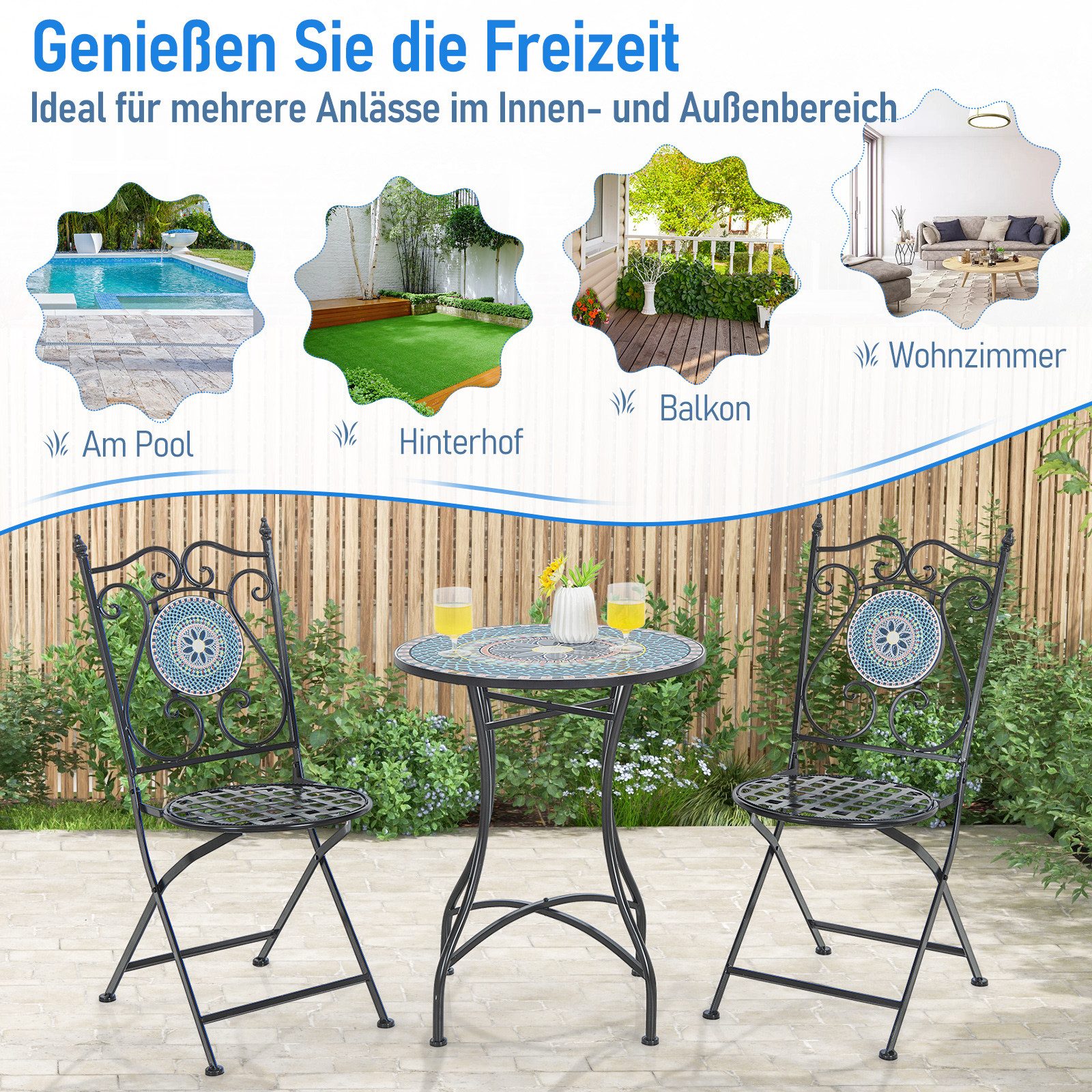 COSTWAY Balkonset Bistro-Set, (2-tlg), nur 2 Stühle, aus Metall
