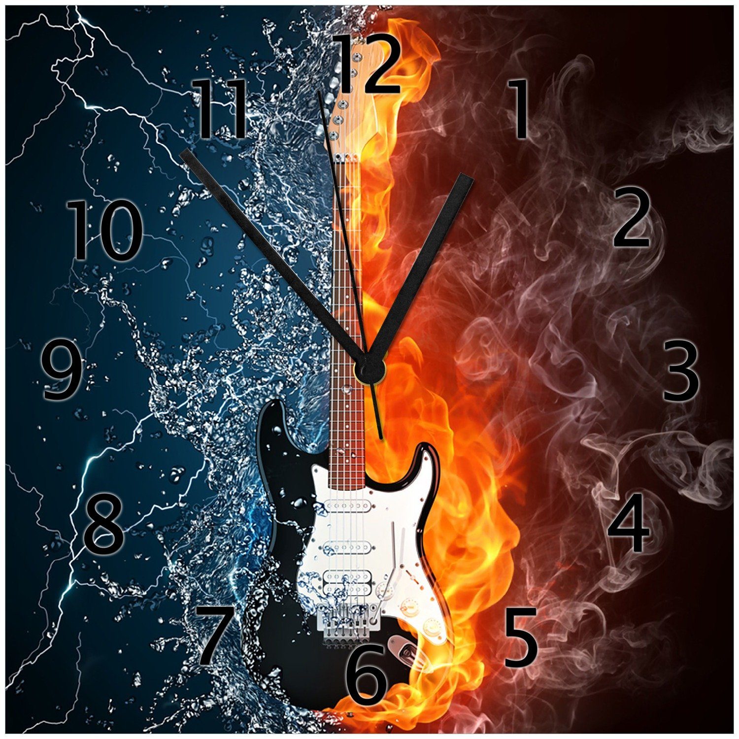 Wallario (Glasuhr) Feuer-Wasser-Gitarre Wanduhr