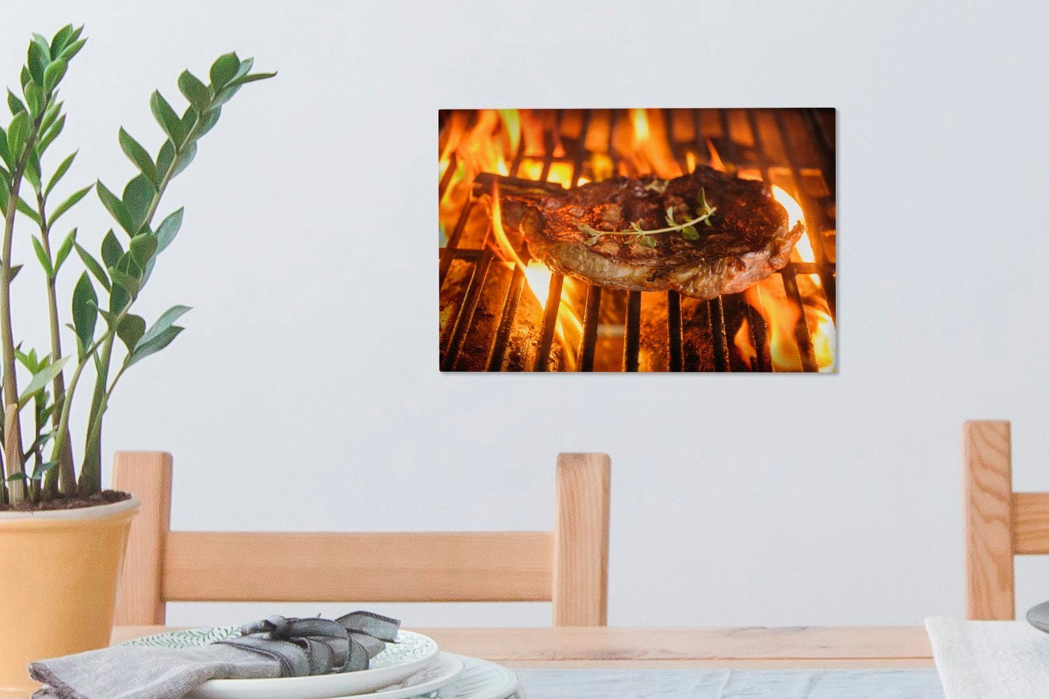 OneMillionCanvasses® Leinwandbild Steak auf dem St), cm 30x20 Wandbild Wanddeko, (1 Leinwandbilder, Aufhängefertig, Grill